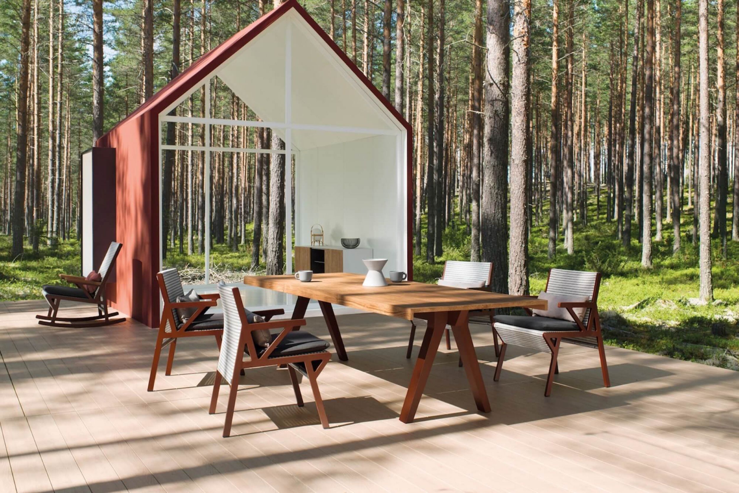 Table de repas extérieur en aluminium thermolaqué et teck collection Vieques par Kettal à Toulon