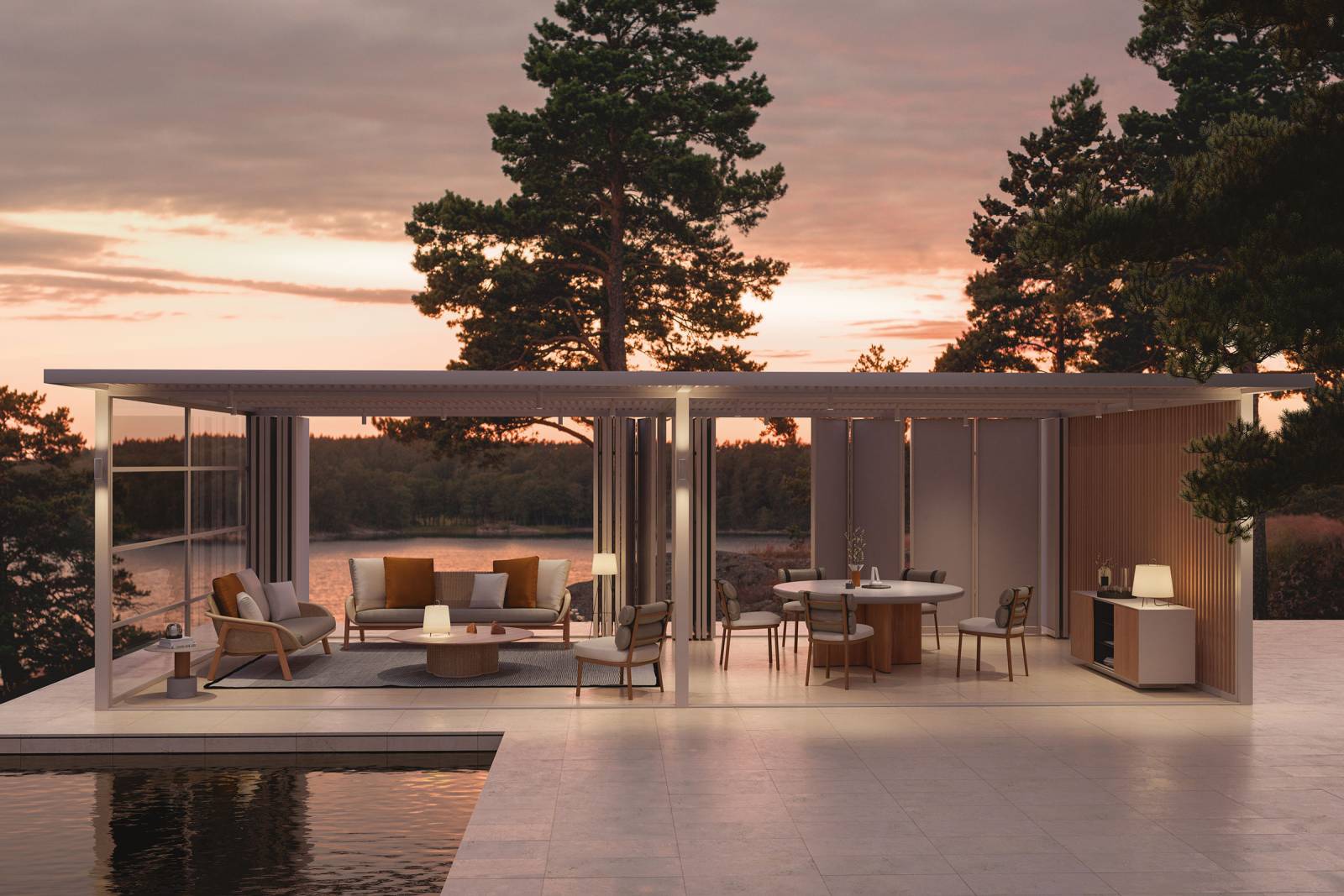 Pergola sur mesure en teck, collection PAVILIONS par Kettal à Monaco