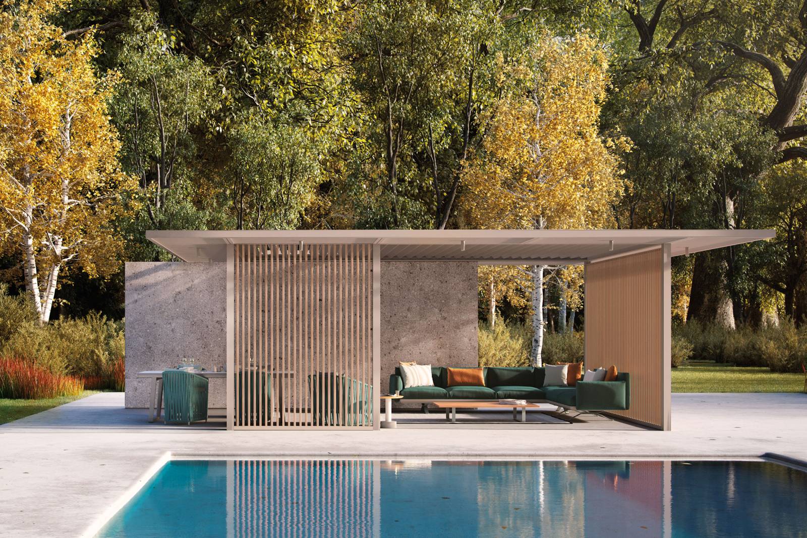Pergola haut de gamme, personnalisée en teck, collection PAVILIONS par Kettal à Cannes