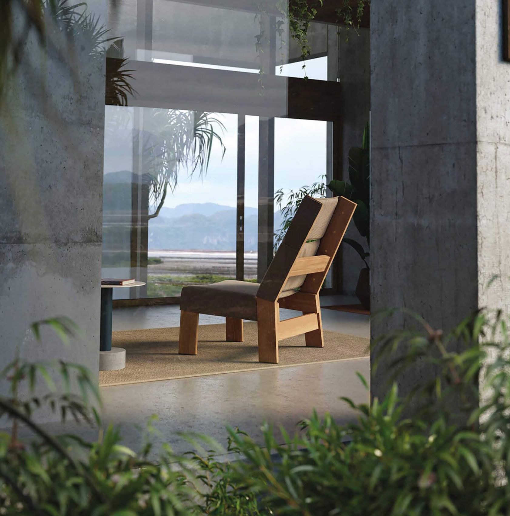 Fauteuil lounge extérieur en teck avec toile rembourrée collection Band par Kettal à Marseille