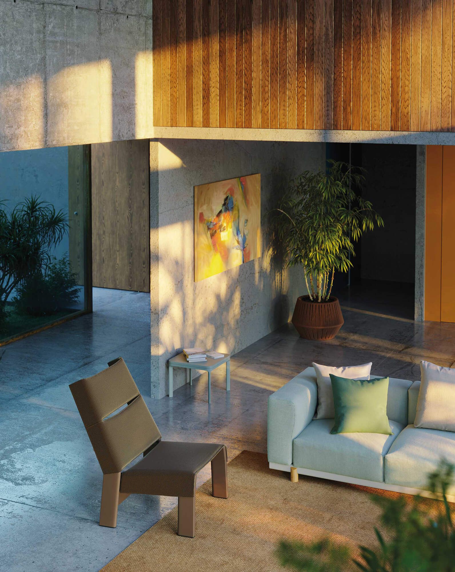 Fauteuil de jardin en aluminium avec toile rembourrée collection Band par Kettal à Nantes