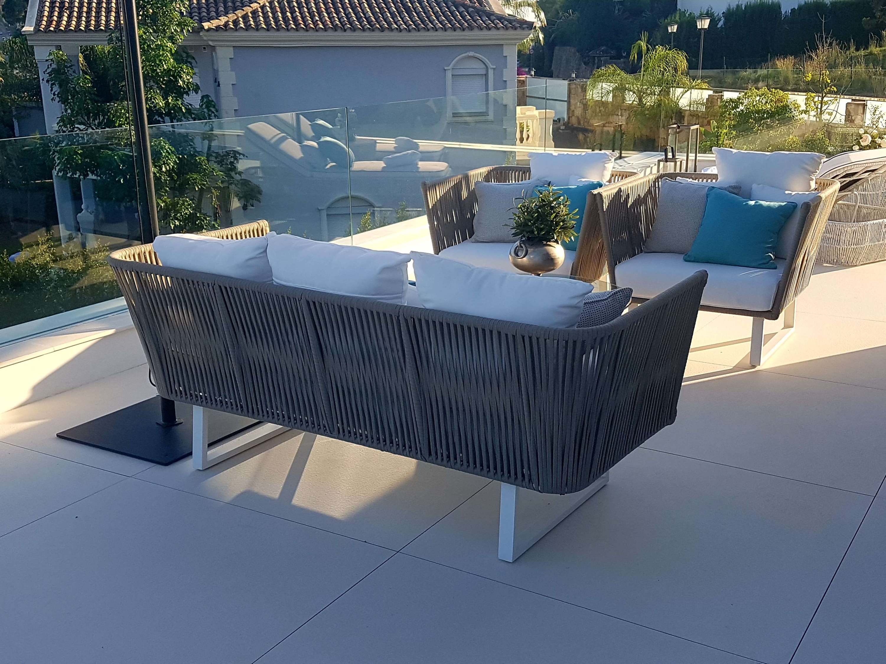 Canapé de jardin 3 places design gris en cordes collection Sienna par G&G Italia