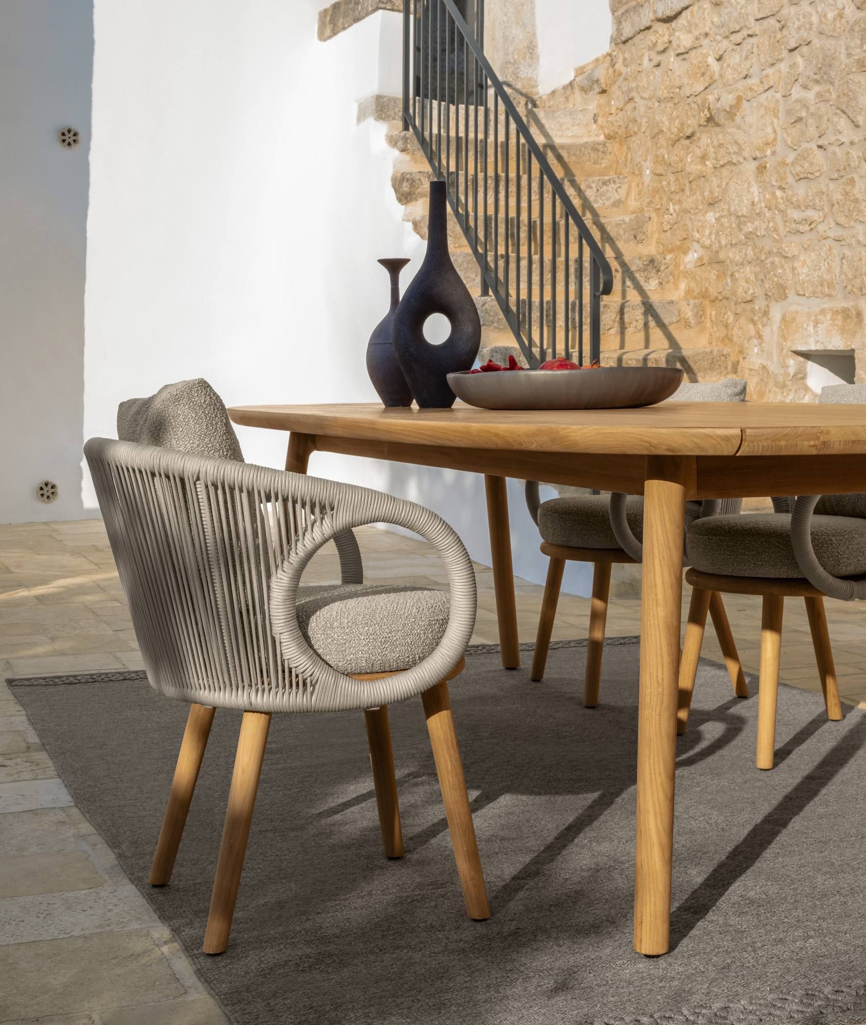 Fauteuil repas en teck et corde synthétique de la collection KAREN par Talenti®