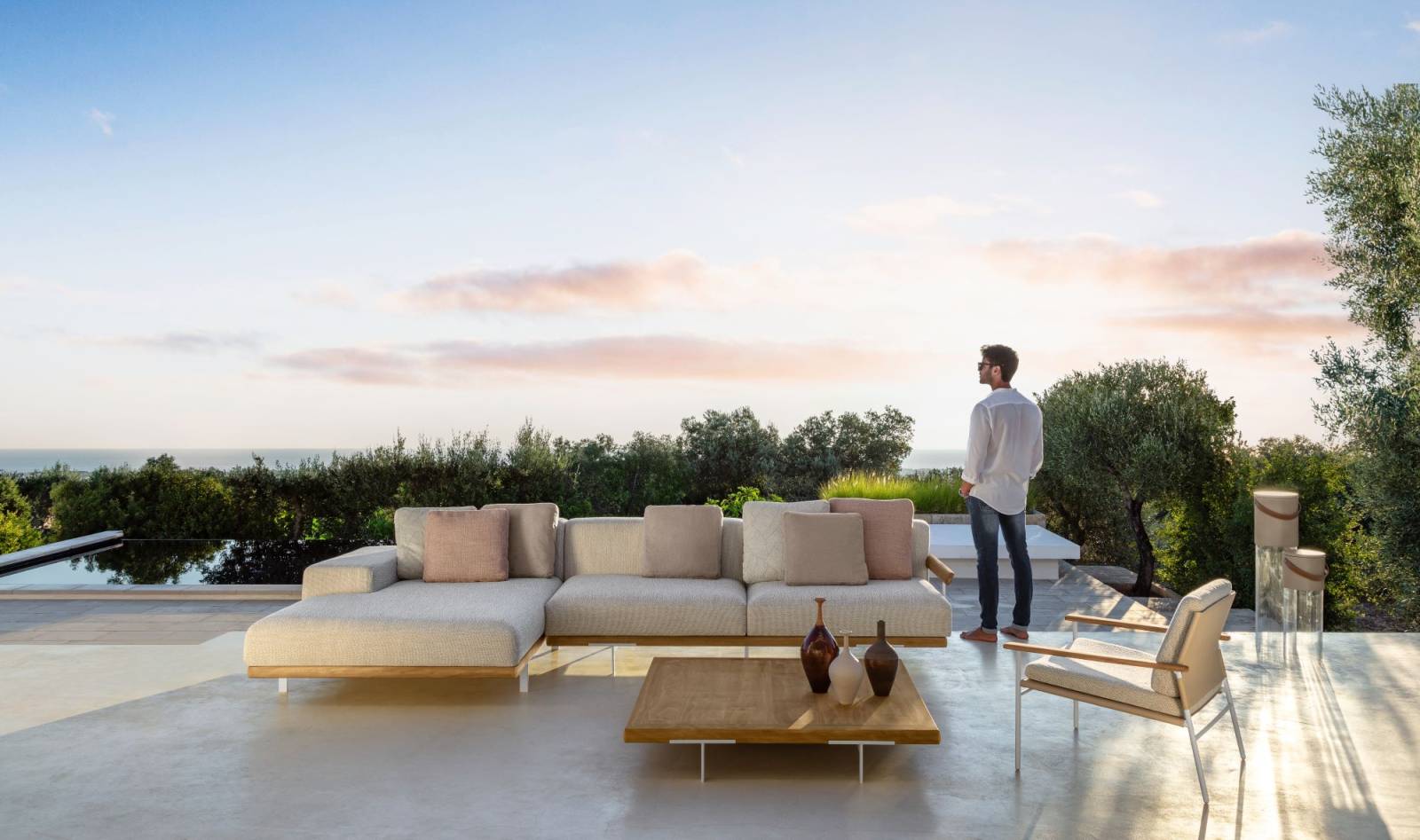 Canapé de jardin en aluminium et bois massif, collection ALLURE par Talenti