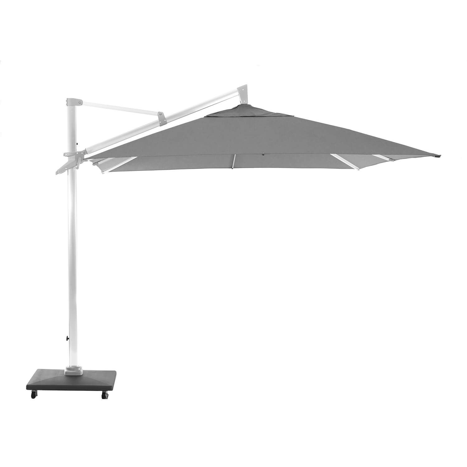 Parasol mât déporté en aluminium blanc et sa toile en polyester grise 300 x 300 cm