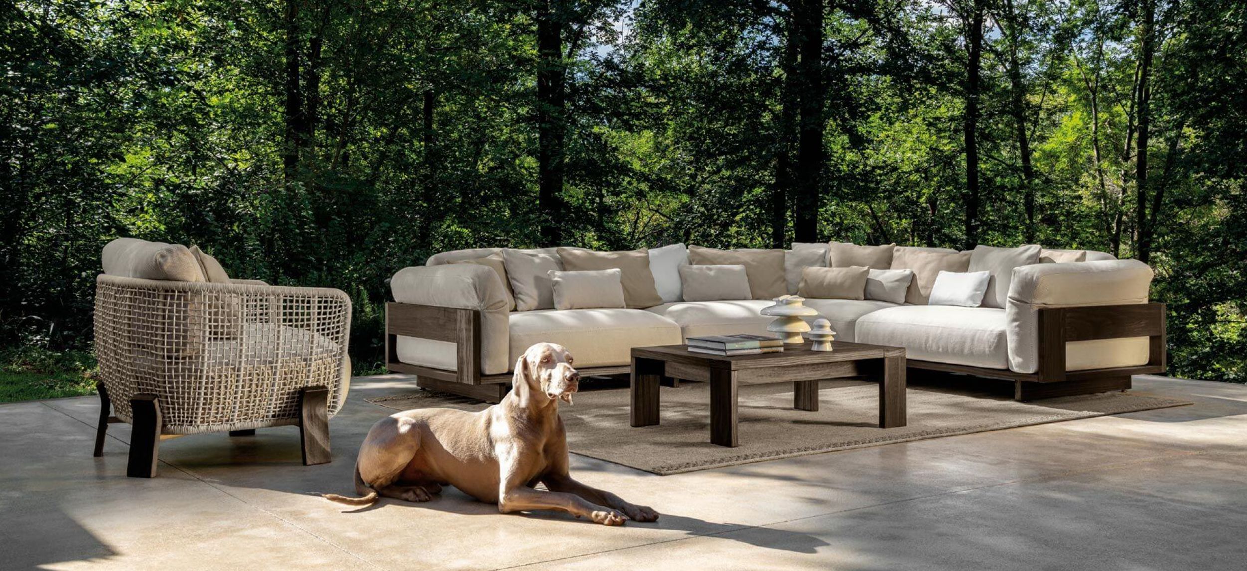 Canapé de jardin modulable et moderne en bois d'Accoya collection Argo par Talenti à Genève