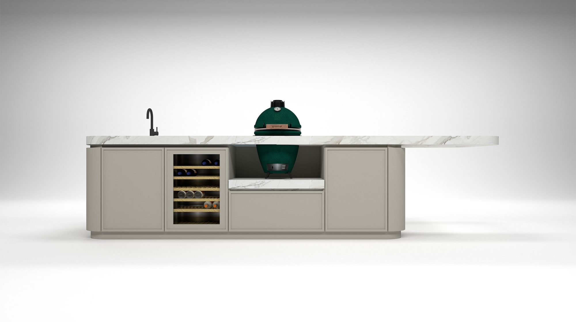 Cuisine extérieure à la silhouette élégante, contemporaine et aux lignes arrondies conçue sur mesure et entièrement personnalisable, collection Tulum
