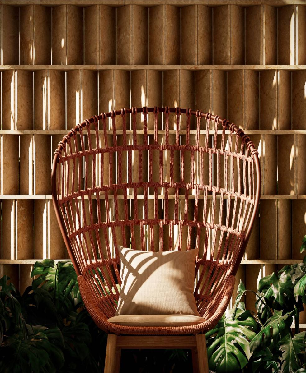 Fauteuil lounge avec grand dossier arrondi, collection CALA par Kettal à Antibes