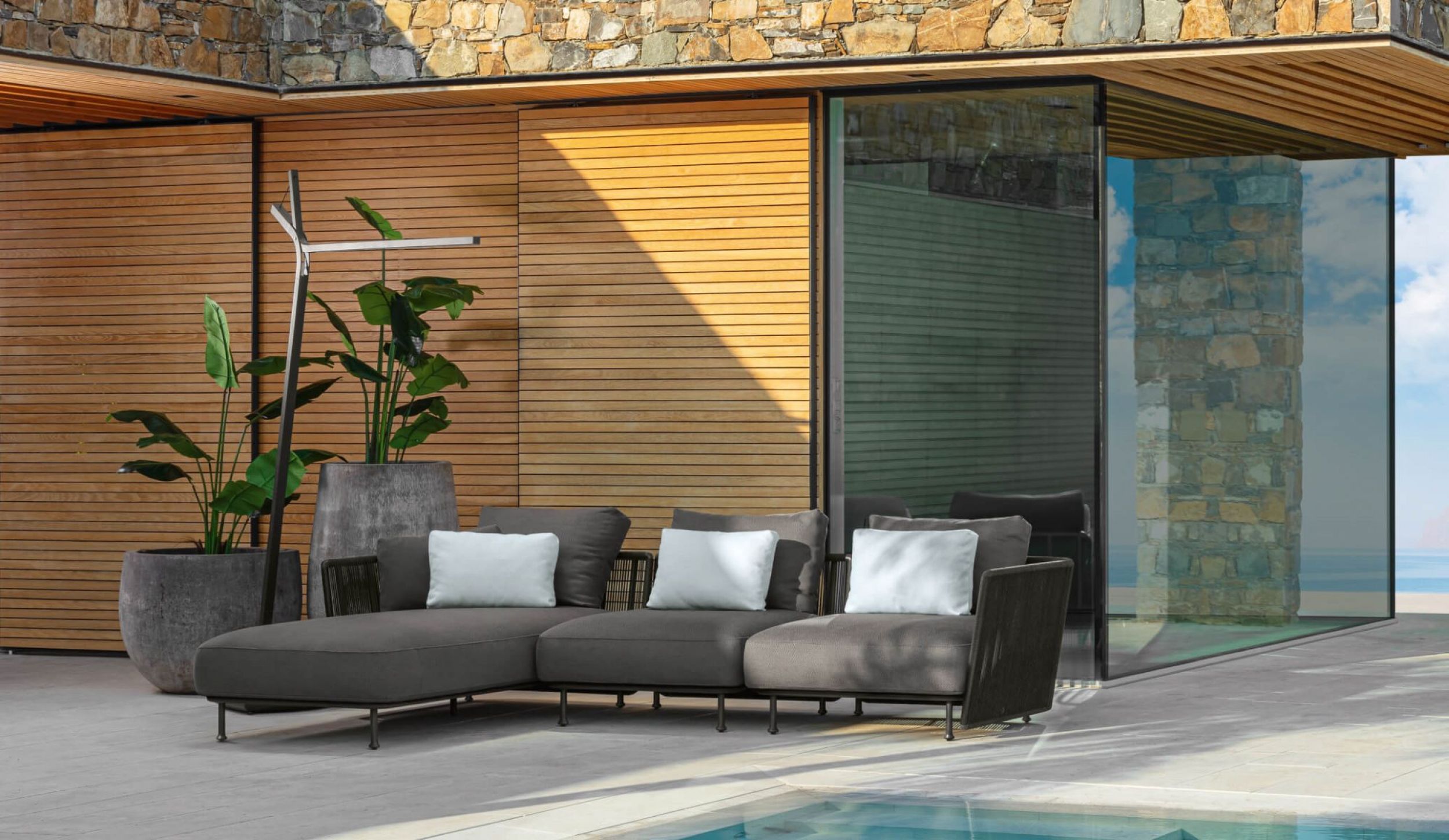 Sofa de jardin avec dossier en cordes d’extérieures collection Coral par Talenti à Biarritz