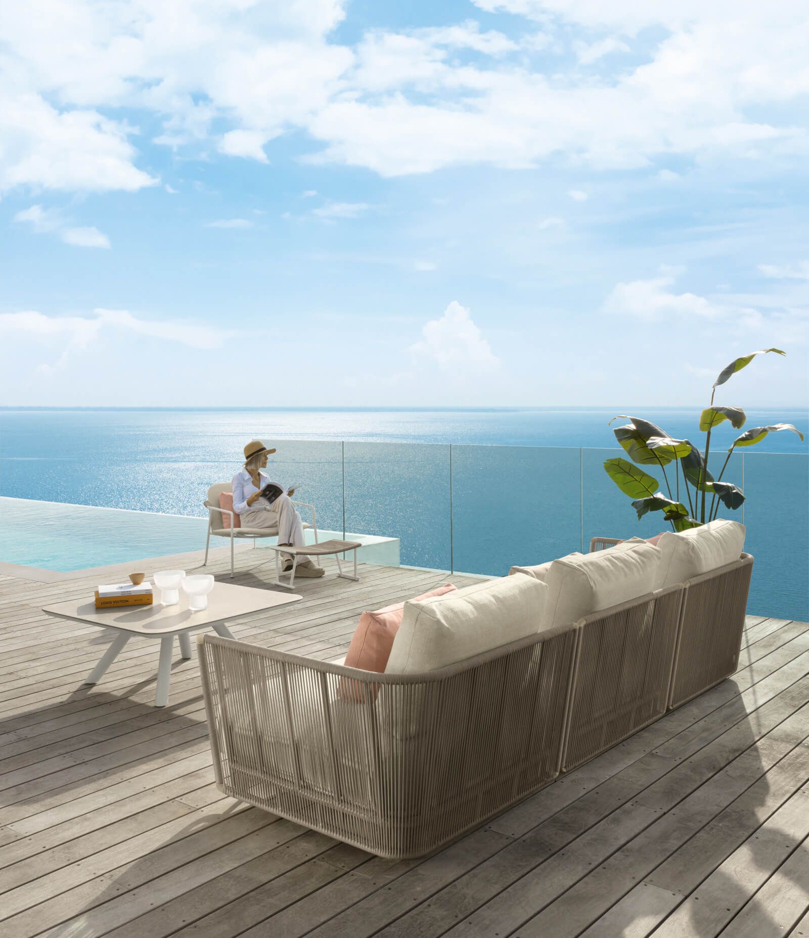 canapé d'extérieur avec dossier en cordes d’extérieures collection Coral par Talenti à Aix