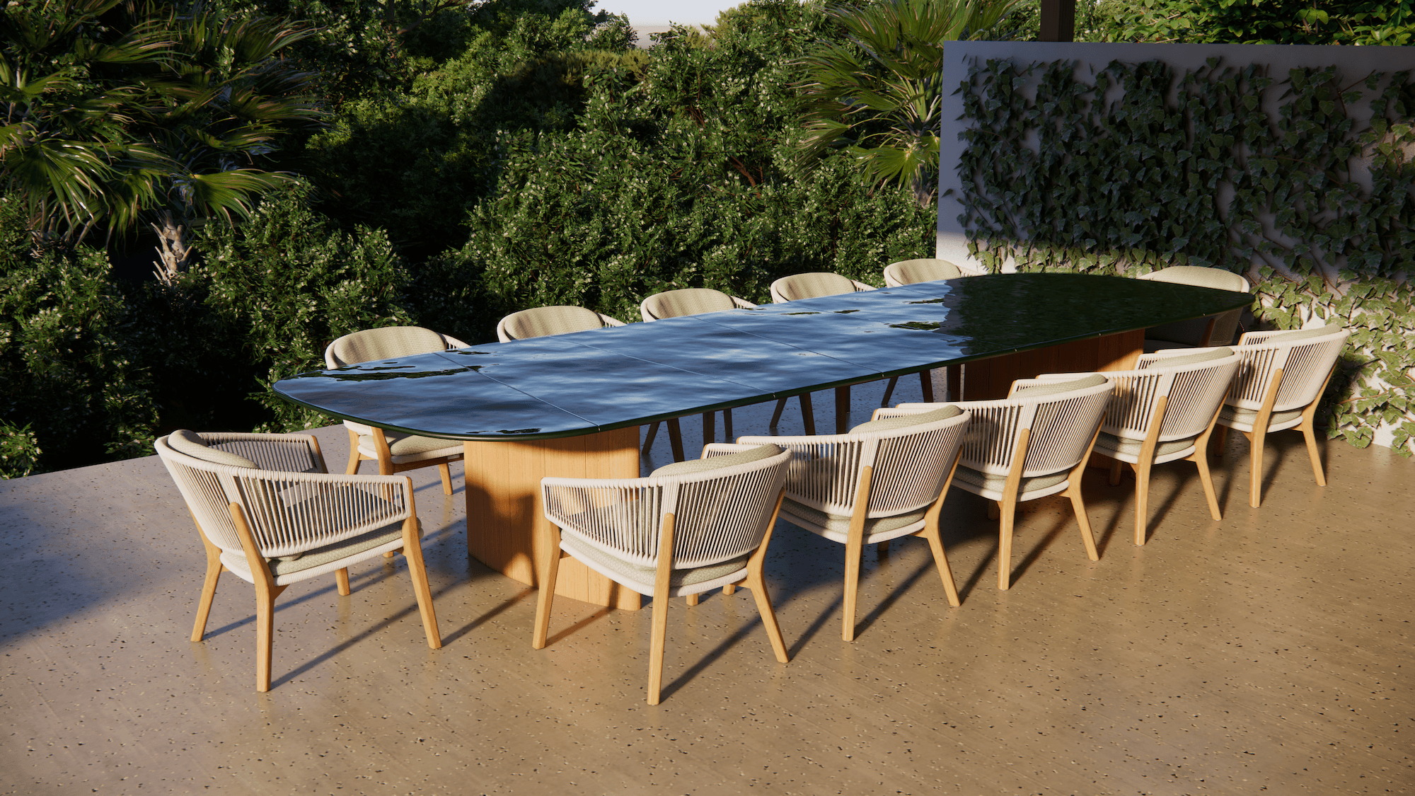 Rendu 3D d'un espace de repas extérieur à Saint-Tropez