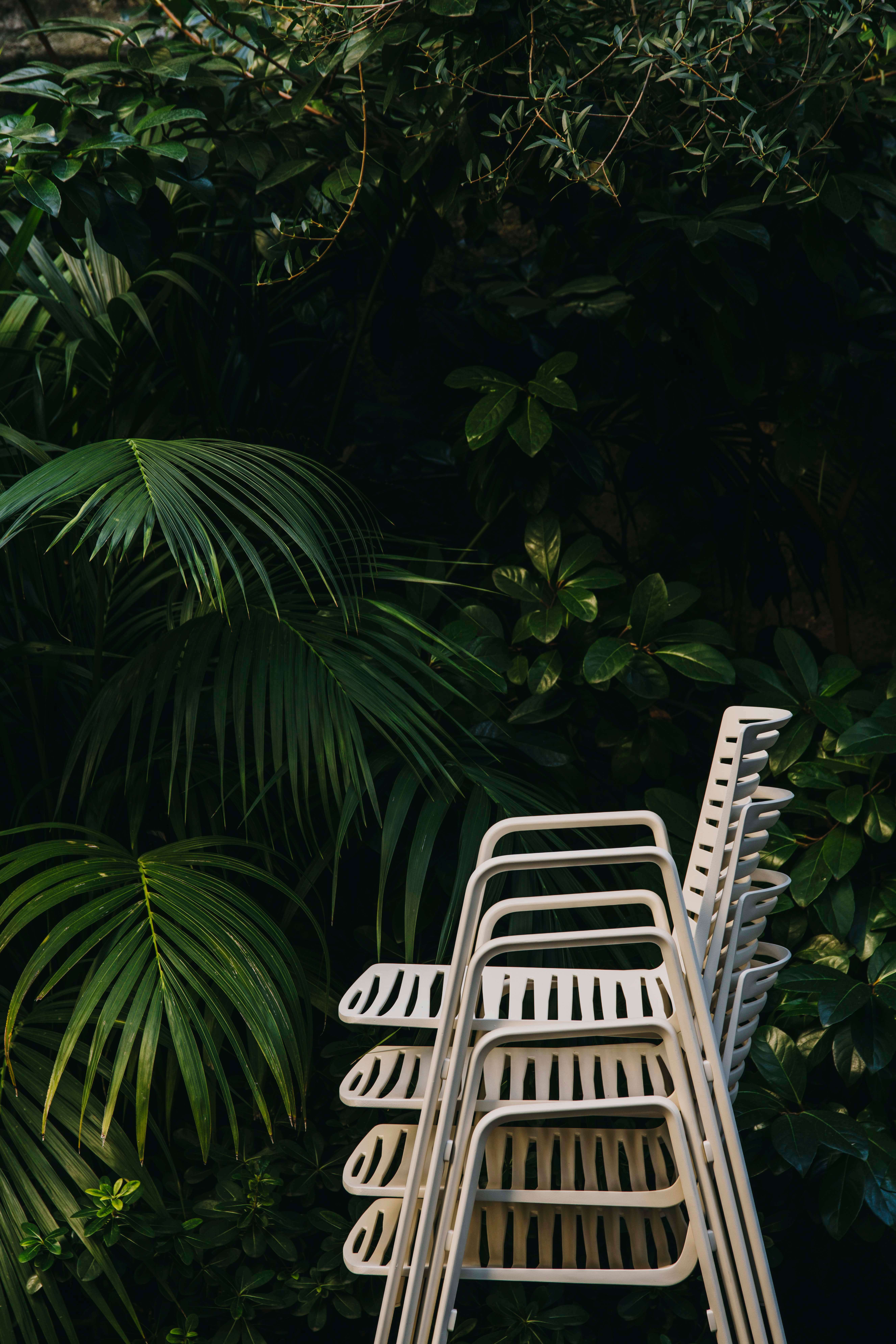 Chaises empilées couleur blanc crème de la collection Zebra par Fast