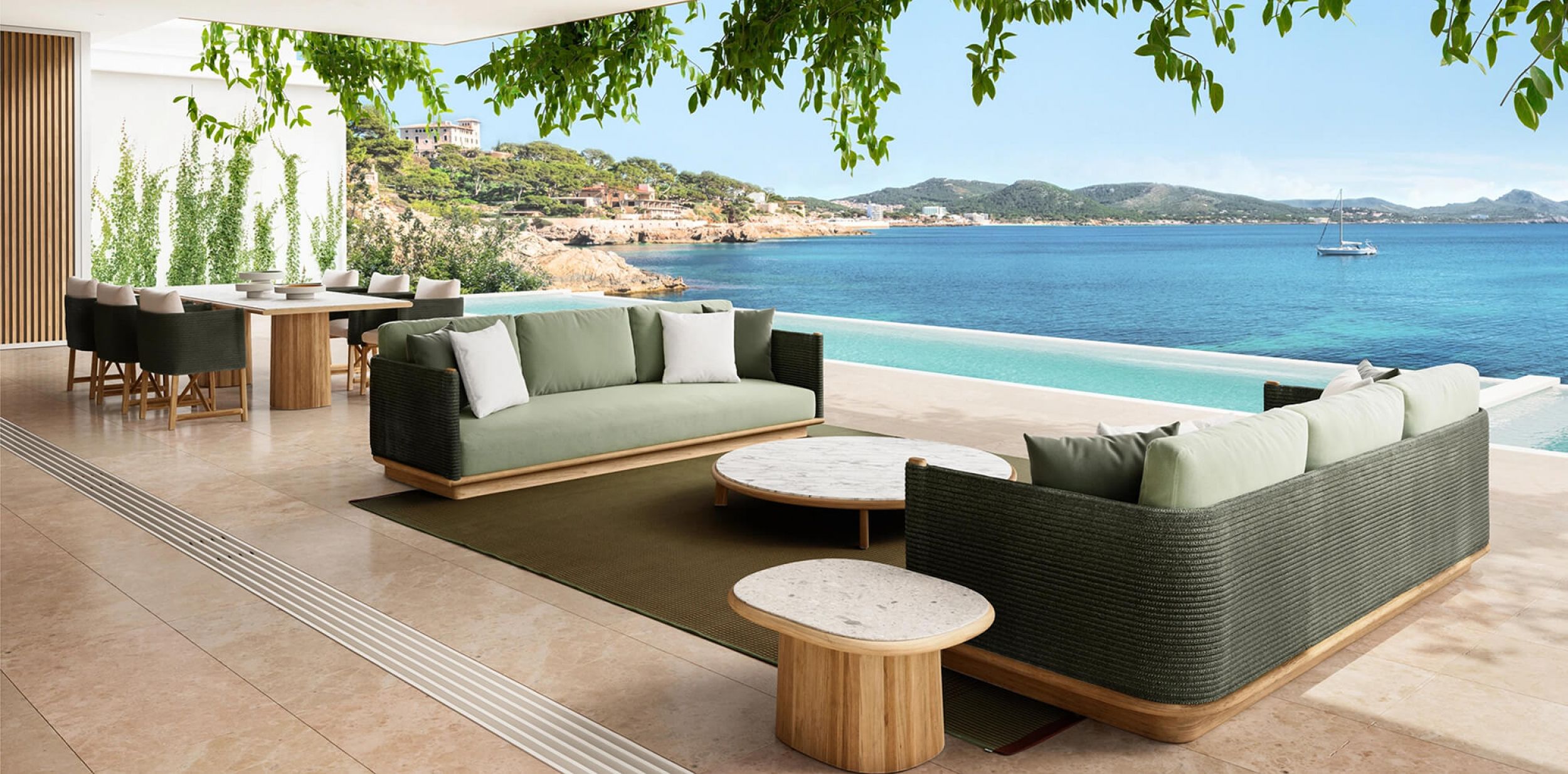 Canapé 3 places de jardin en teck et cordes torsadées collection Giro par Kettal à Porto Vecchio