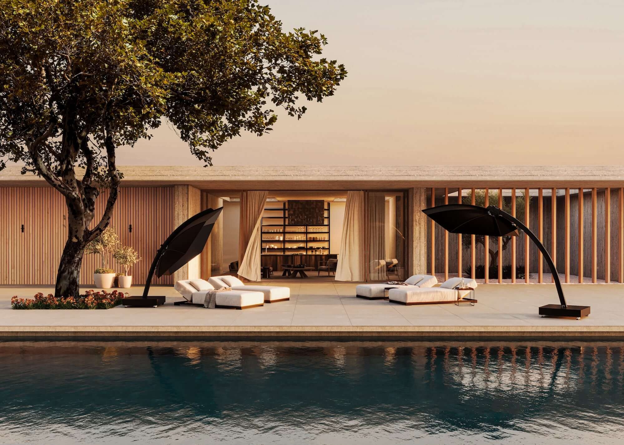 Parasol déporté et inclinable personnalisable collection Icarus par Umbrosa à Bordeaux