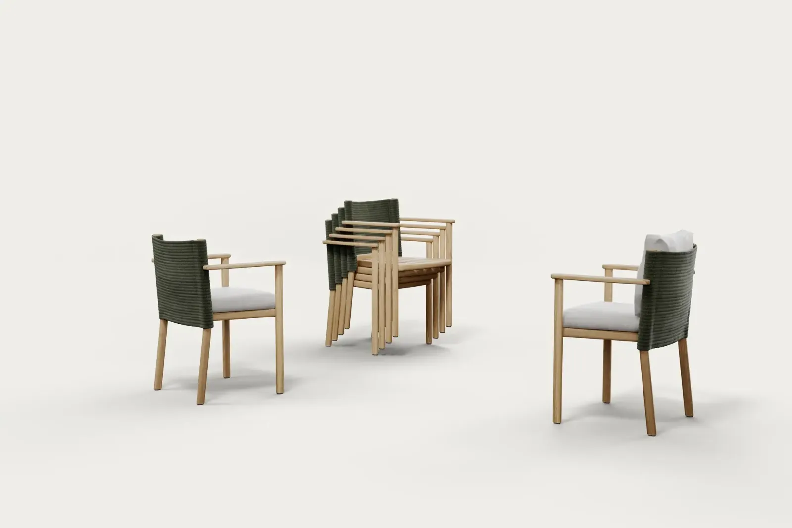Fauteuil de repas empilable en teck et cordes torsadées collection Giro par Kettal