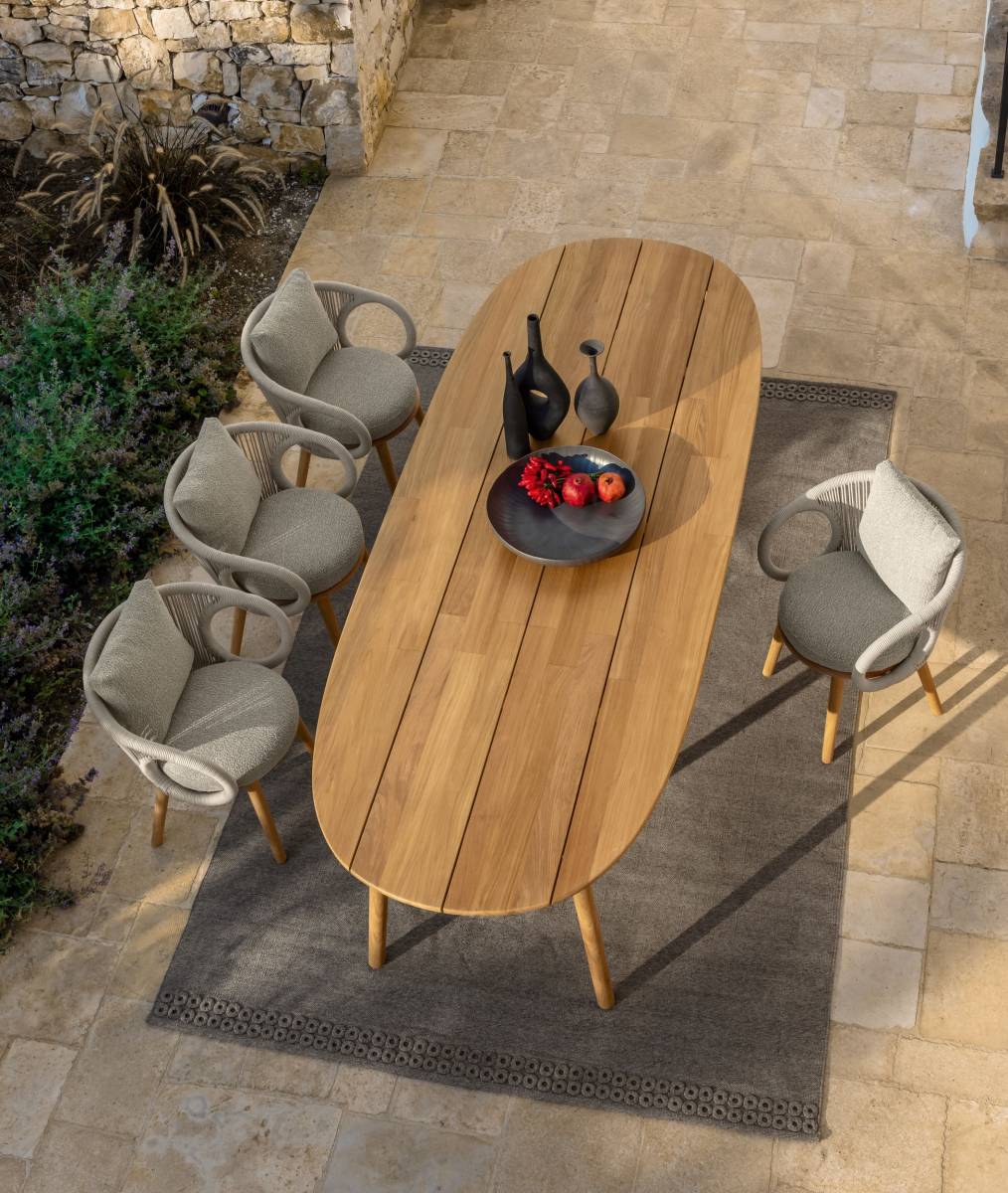 Fauteuil de repas en teck et cordes synthétique de la collection KAREN par Talenti à Montpellier