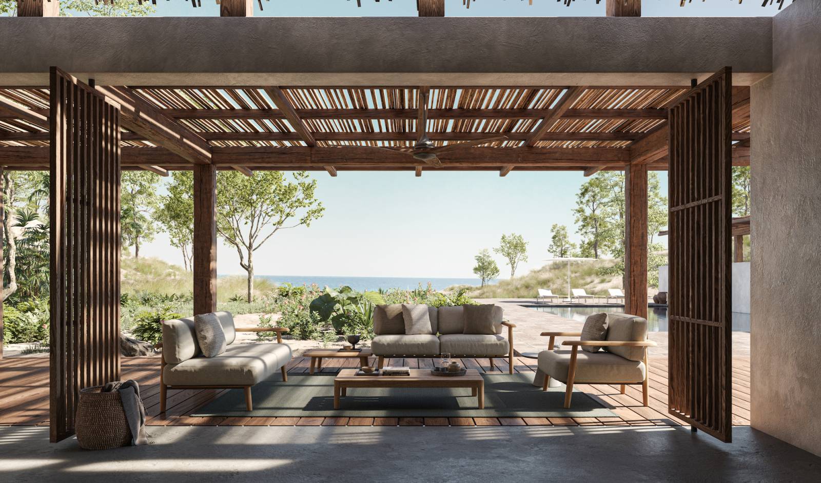 Salon de jardin modulable en teck collection Mambo par Royal Botania à Menton