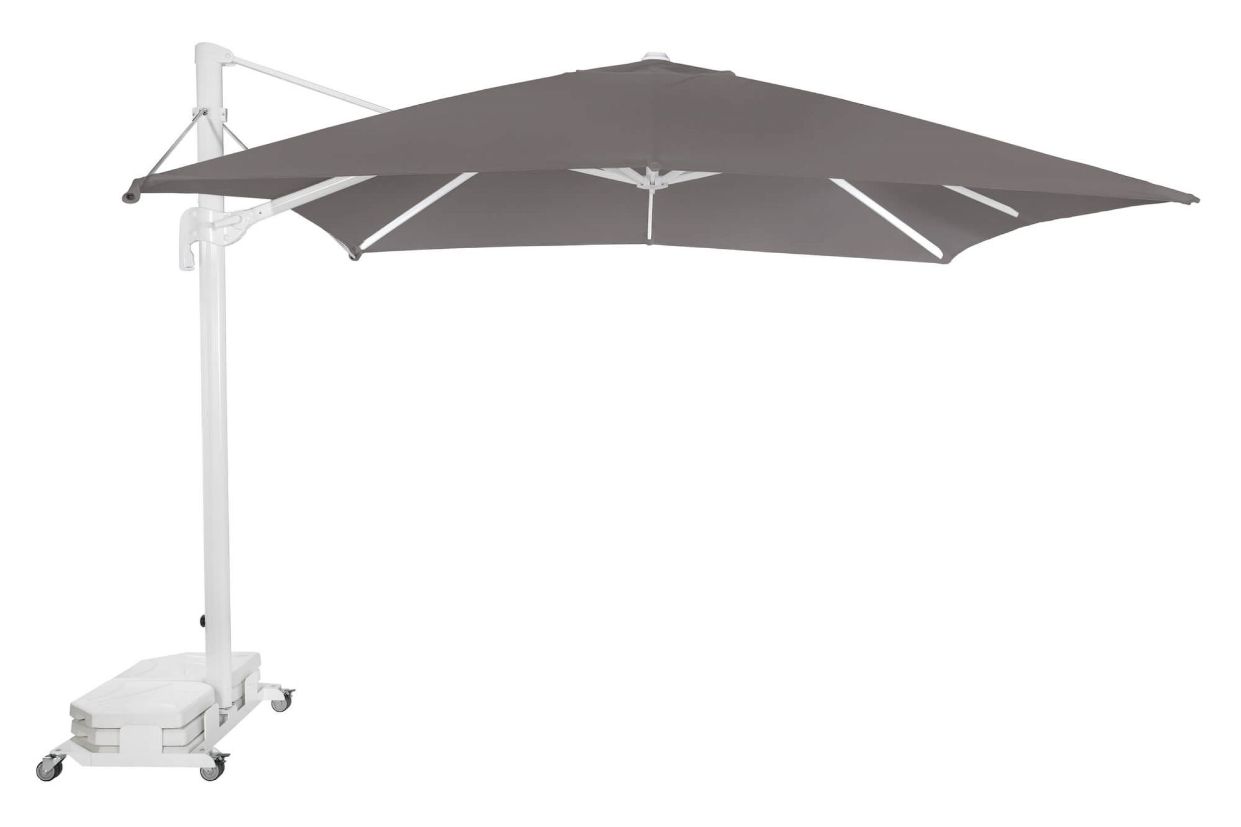 Parasol avec mât déporté en aluminium blanc et toile acrylique Grise