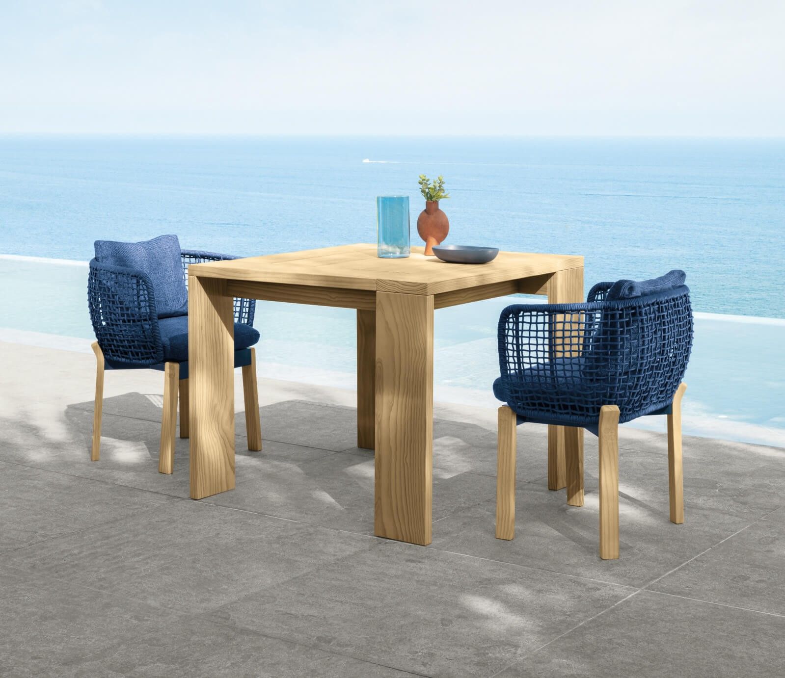 Fauteuil de repas confort et design en bois d'accoya et en cordes tressées collection Argo par Talenti à Genève