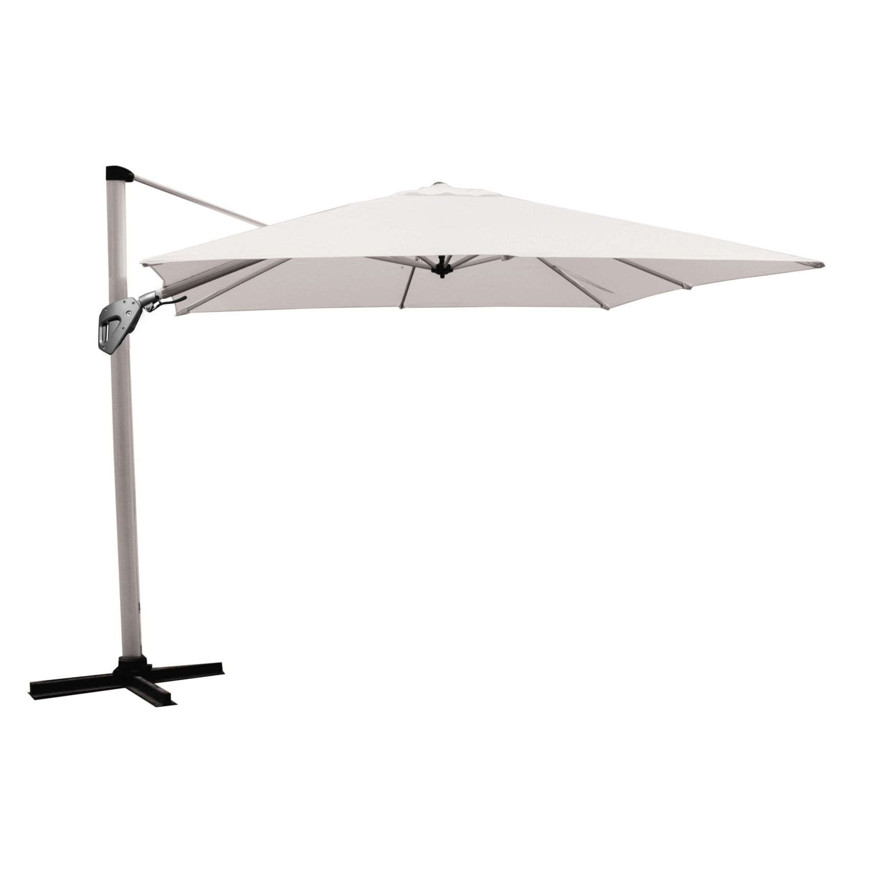Parasol mât déporté en aluminium et toile carrée en polyester blanche