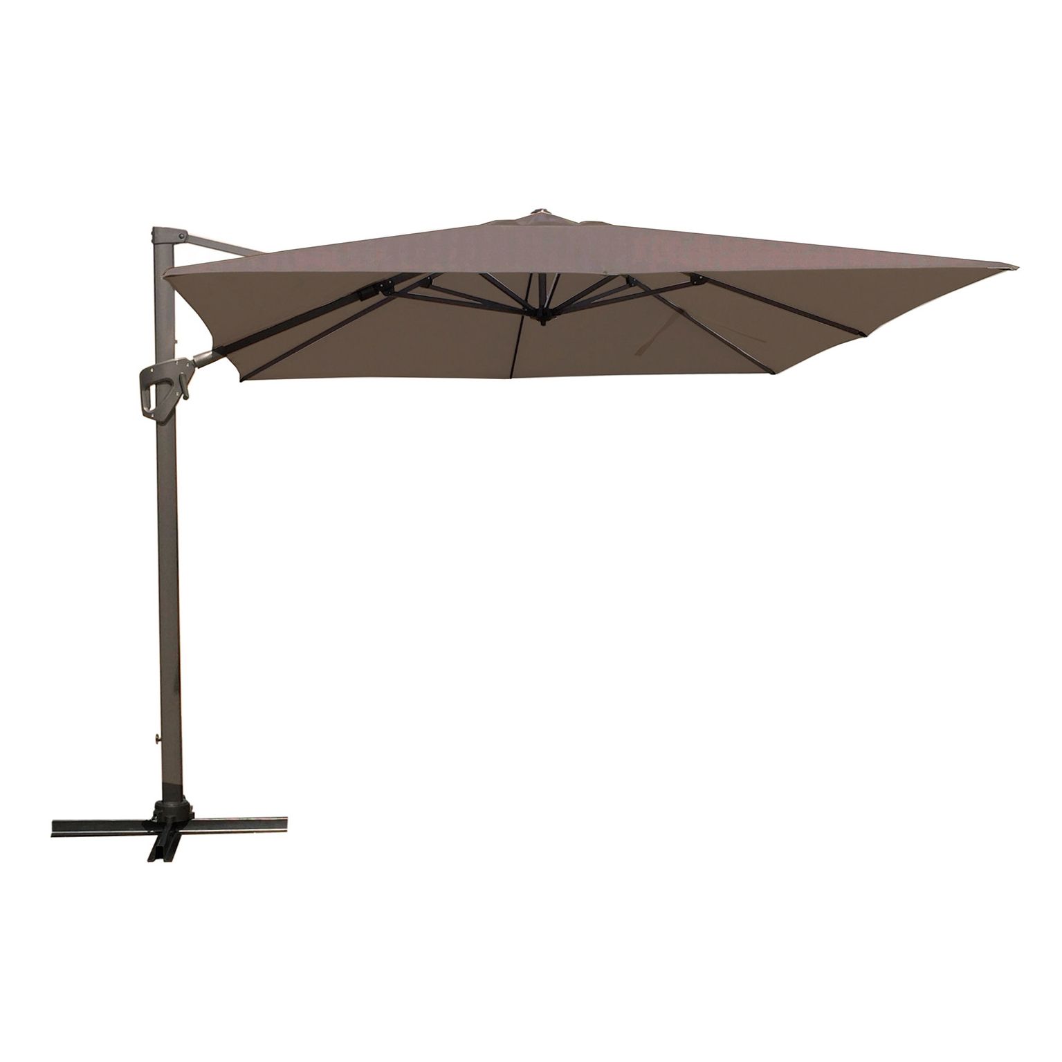 Parasol mât déporté avec toile polyester coloris Taupe et structure en aluminium