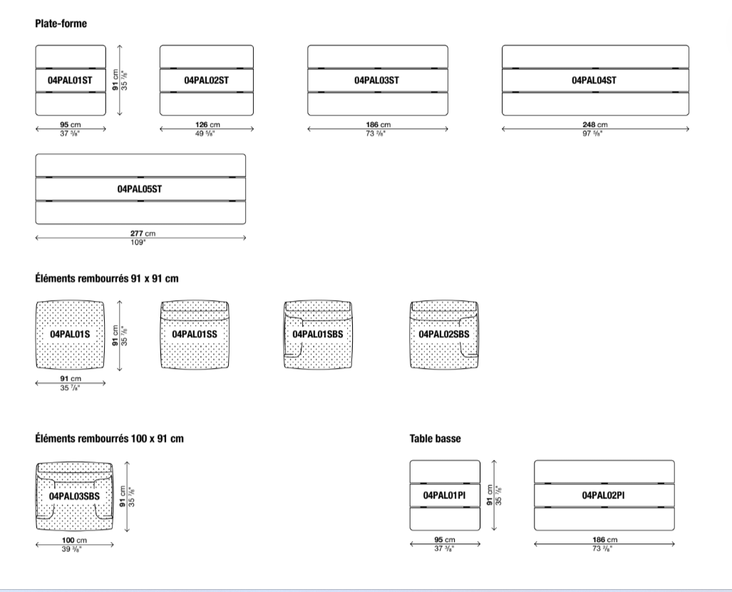 Vue d'ensemble des différents modules de la collection Palco par KRISTALIA