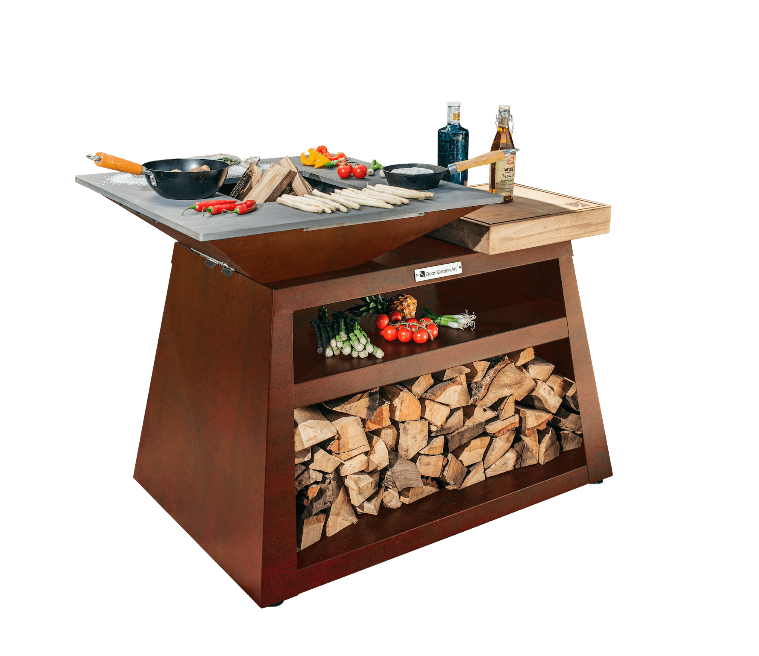 Braséro plancha en acier corten avec plan de travail à Lyon
