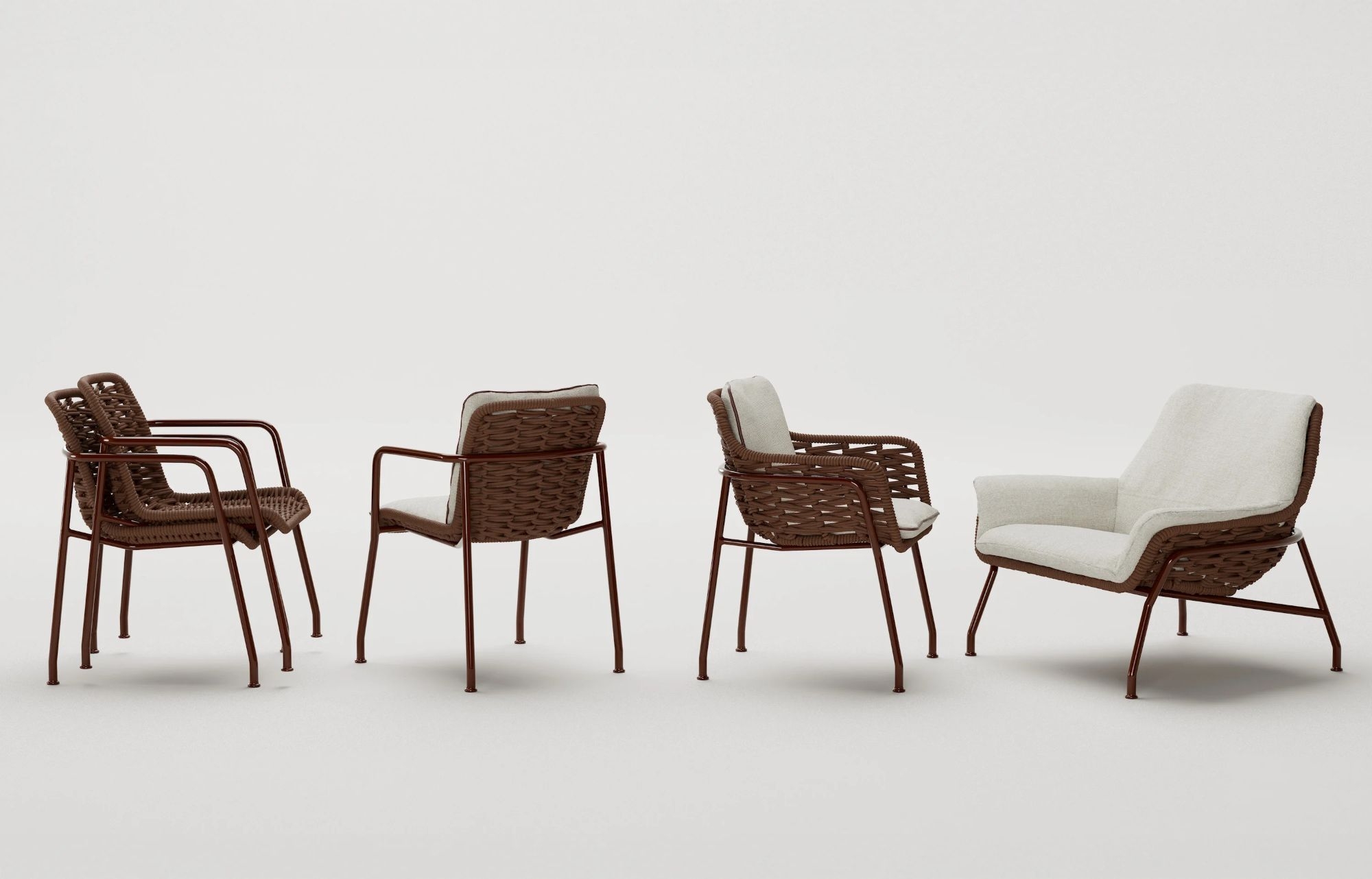 Fauteuil de repas en aluminium et corde tressée, design raffiné et intemporel, collection Tilos par Kettal à Nice