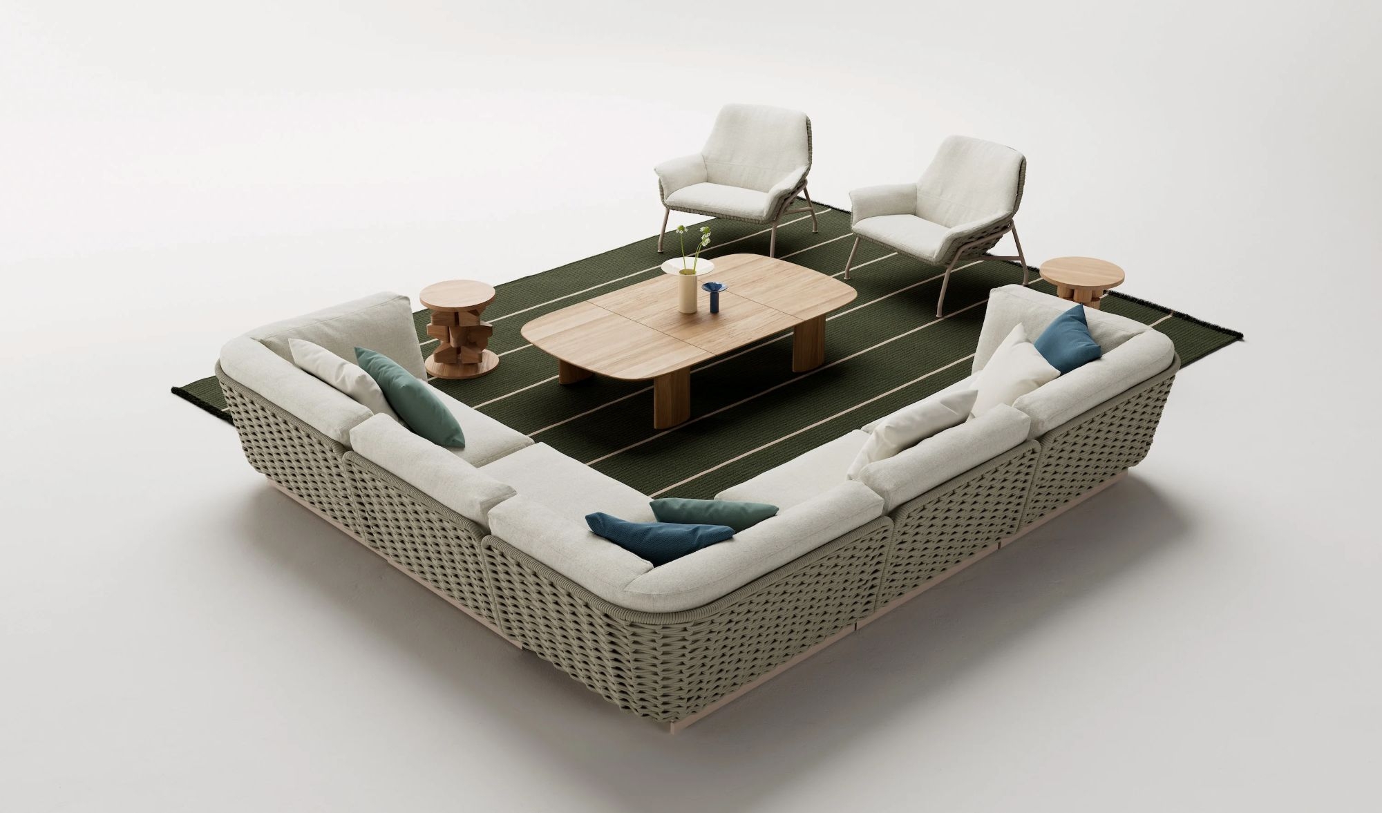 Salon de jardin modulable en aluminium et teck, Collection Tilos par Kettal à Monaco