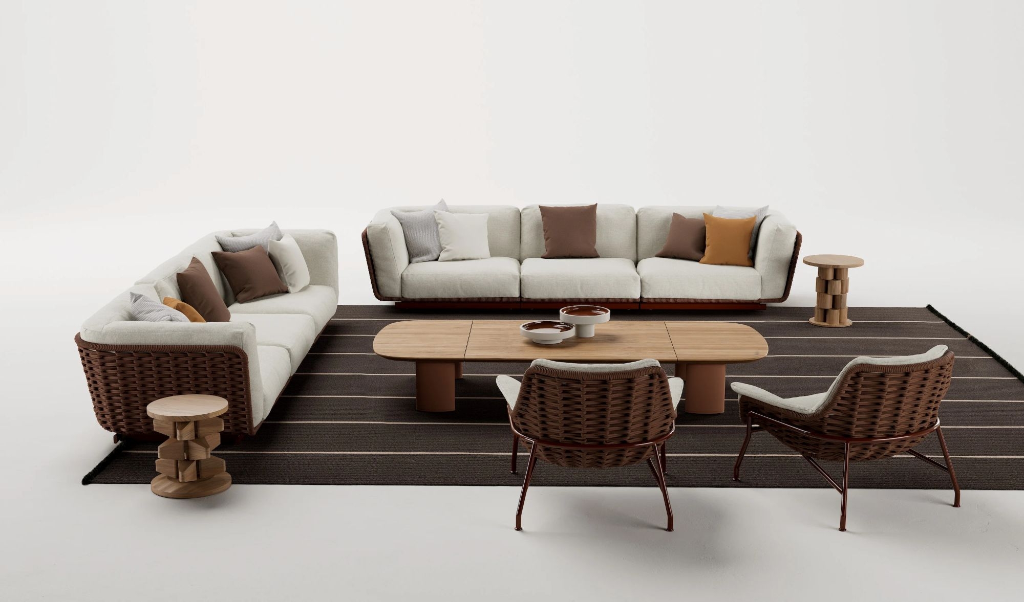 Salon de jardin modulable en aluminium et teck, Collection Tilos par Kettal à Monaco