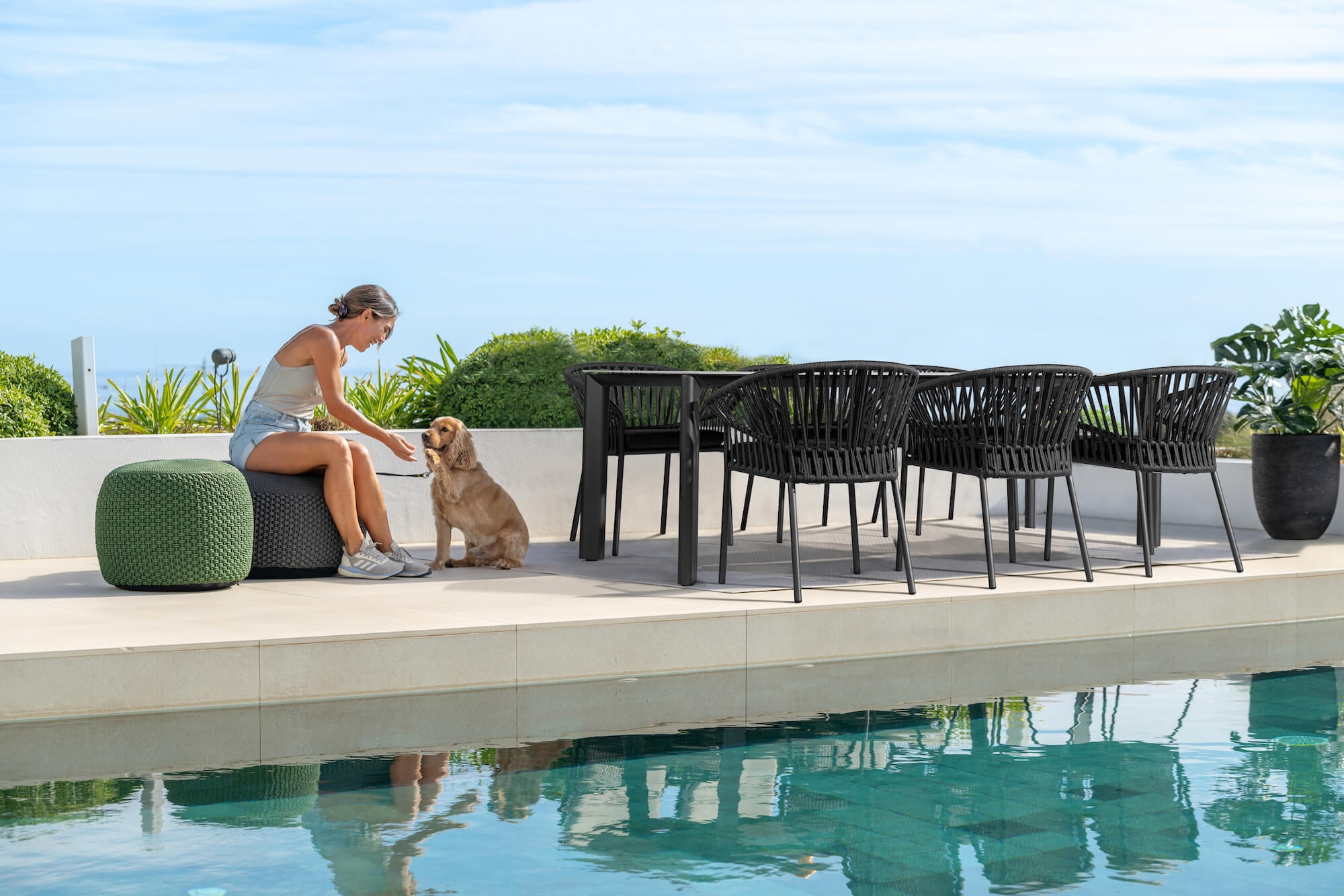 Fauteuil de repas en corde extérieure, collection Tofino alu à Mandelieu