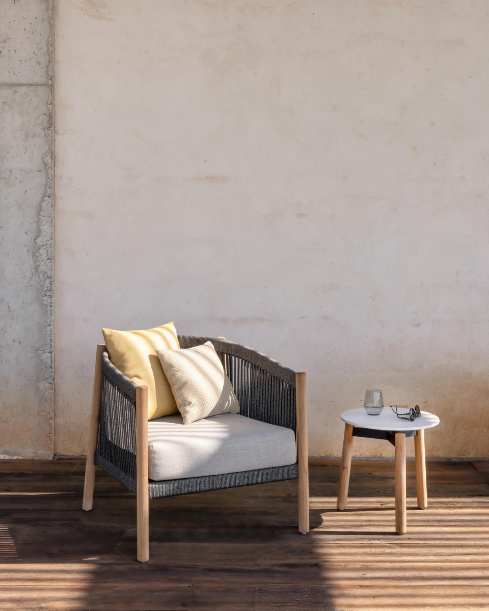 Salon de jardin modulable cosy et confortable en teck et corde, collection Lento par Vincent Sheppard