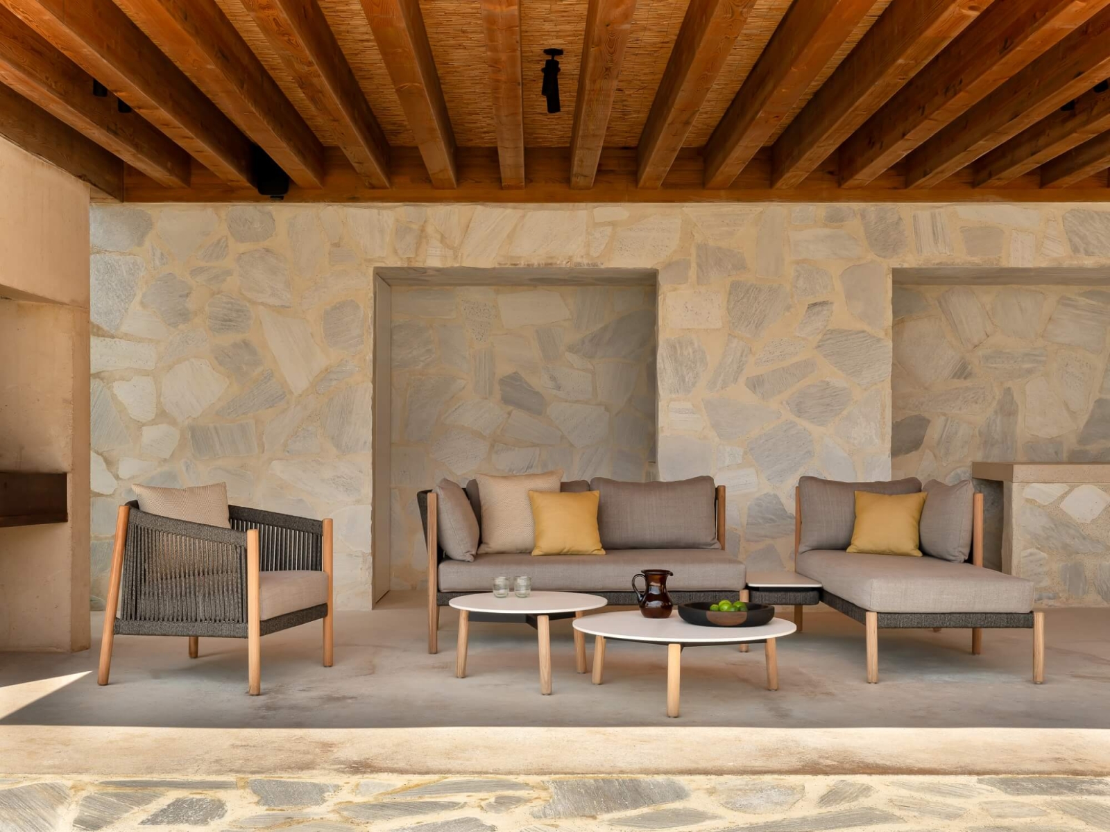 Salon de jardin modulable cosy et confortable en teck et corde, collection Lento par Vincent Sheppard