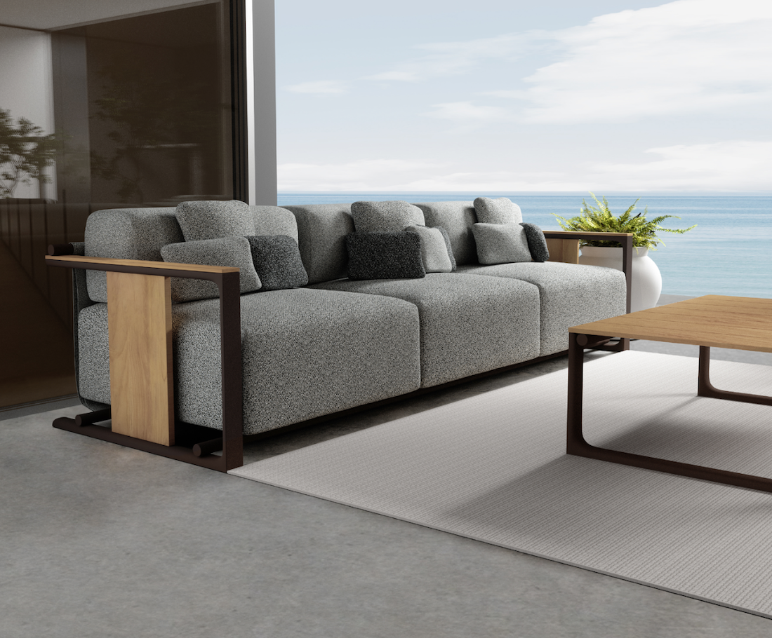 Salon de jardin tendance avec accoudoirs aux détails en teck indonésien collection Tulum par Vondom à Monaco