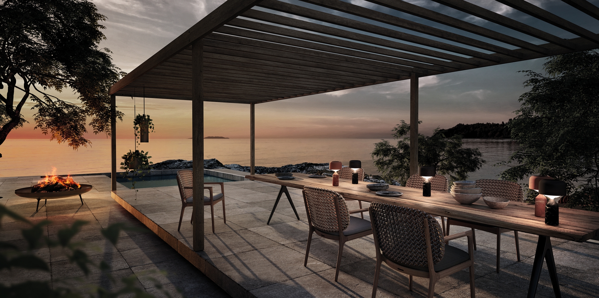 Luminaire d’extérieur en pierre naturelle de la Collection Ambient Pebble à Biot