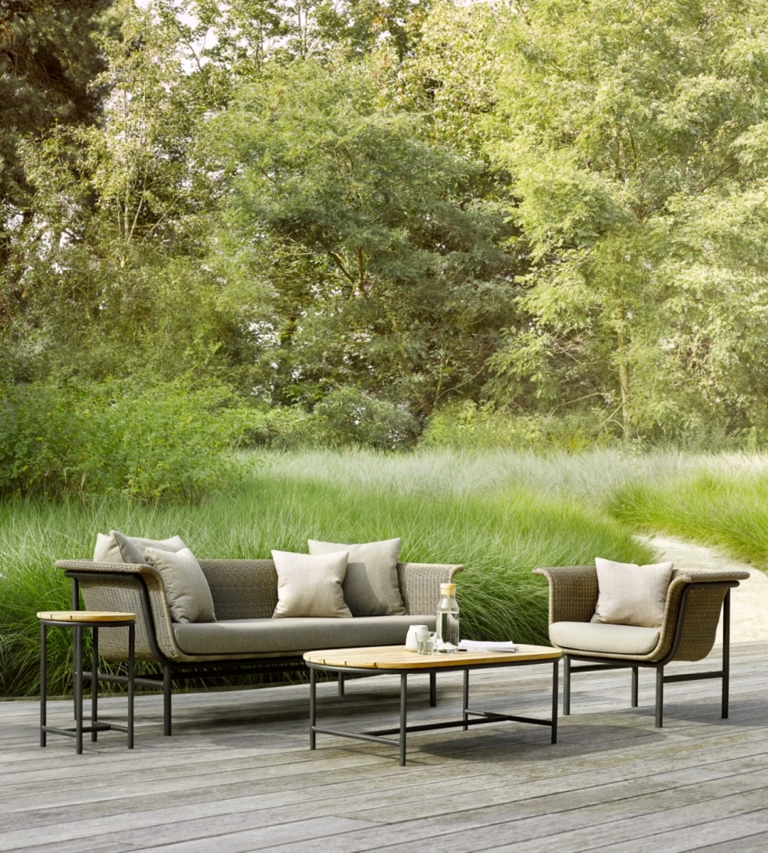 Canapé d’extérieur 2 ou 3 places graphique en osier et aluminium, collection Wicked par Vincent Sheppard