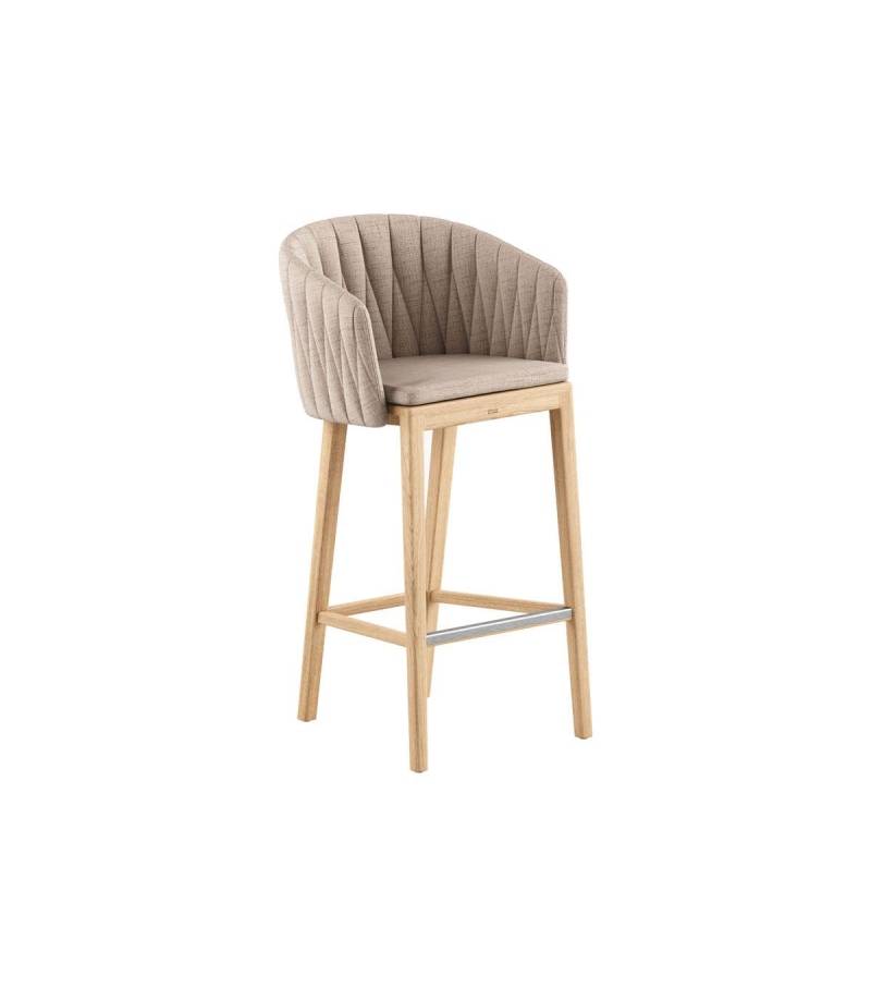 Tabouret d'extérieur confortable en teck et cordage collection Calypso par Royal Botania