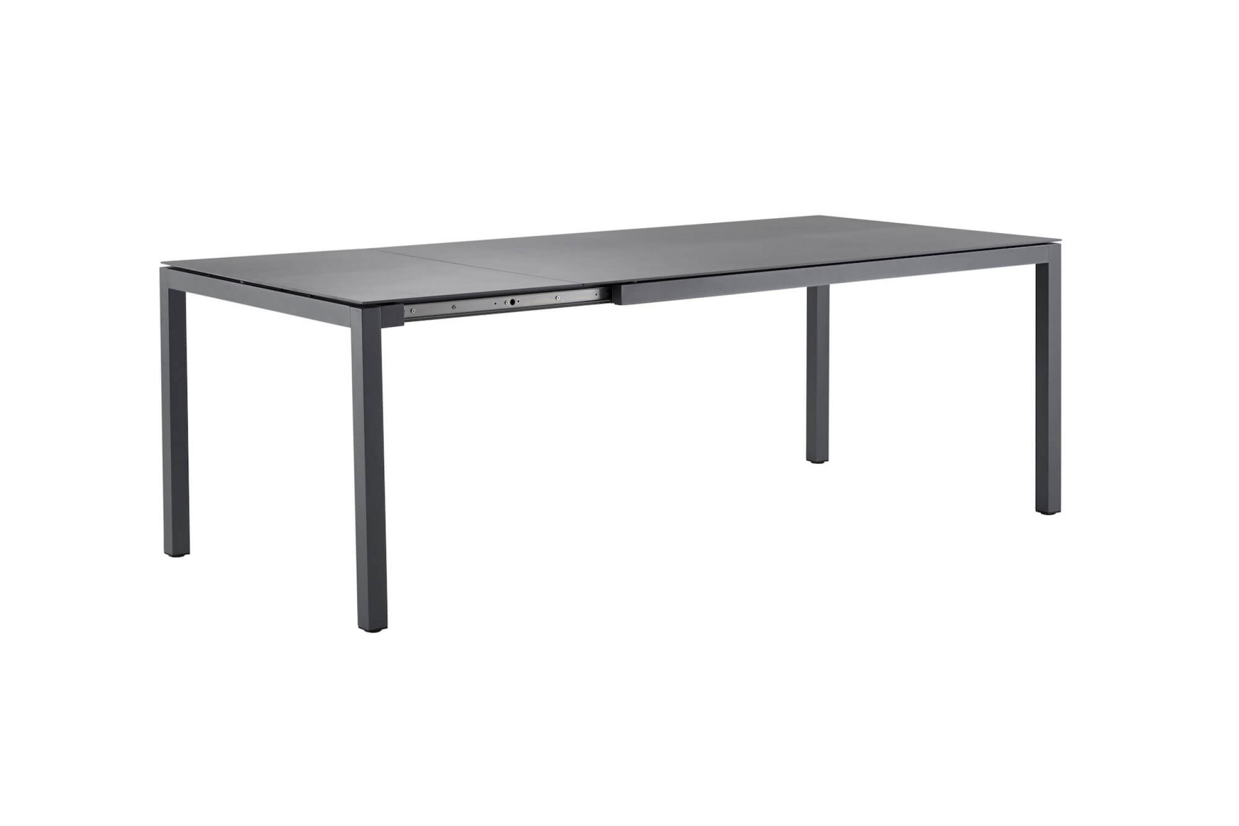 Zoom sur la table de repas extensible en aluminium thermo laqué de la collection Classic Alu par Solpuri