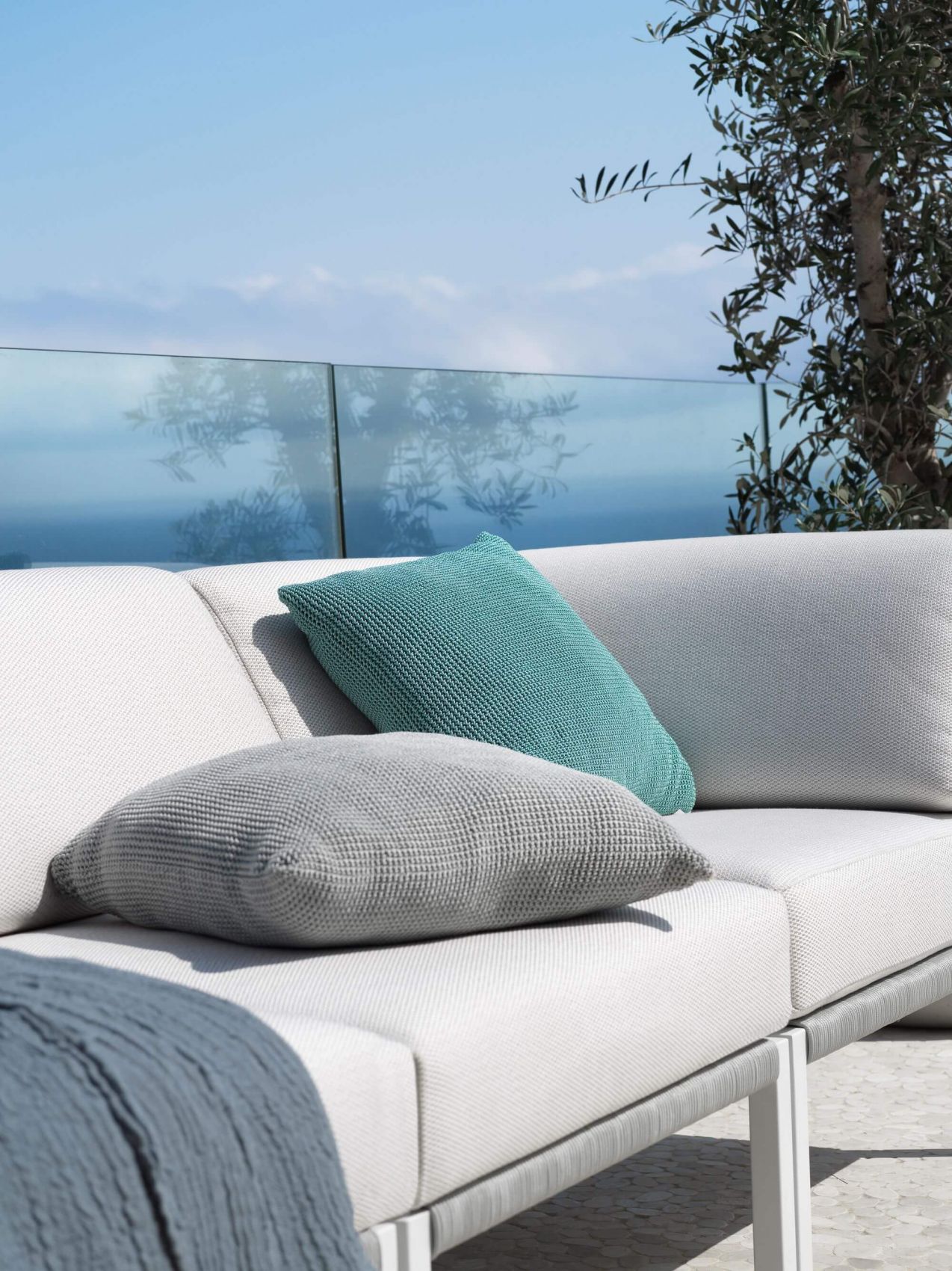 Zoom sur le tissu 100% acrylique du salon de jardin Club par Solpuri à Menton