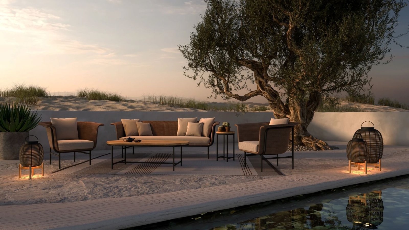 Canapé d’extérieur 2 ou 3 places graphique en osier et aluminium, collection Wicked par Vincent Sheppard