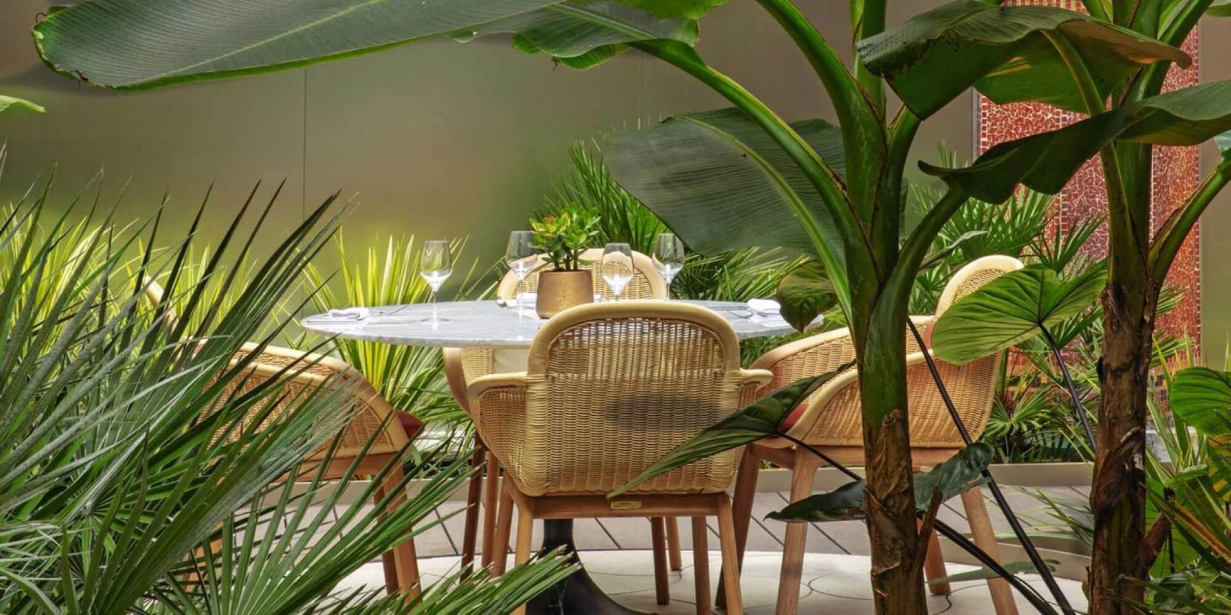 Fauteuil de repas en teck avec une coque tressée collection Vimini par Kettal à Nice