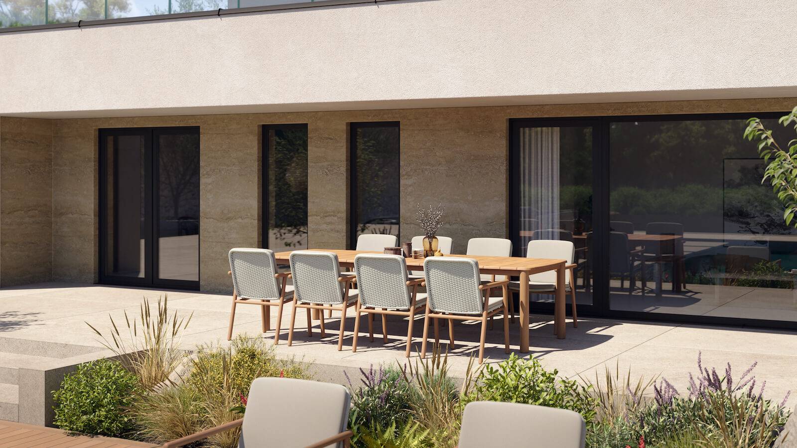 Fauteuil de repas élégant en teck avec dossier tissé collection Benoa