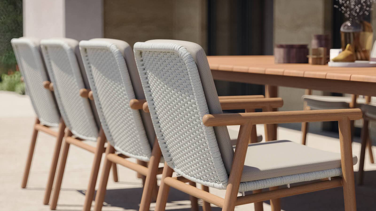 Fauteuil de repas élégant en teck avec dossier tissé collection Benoa