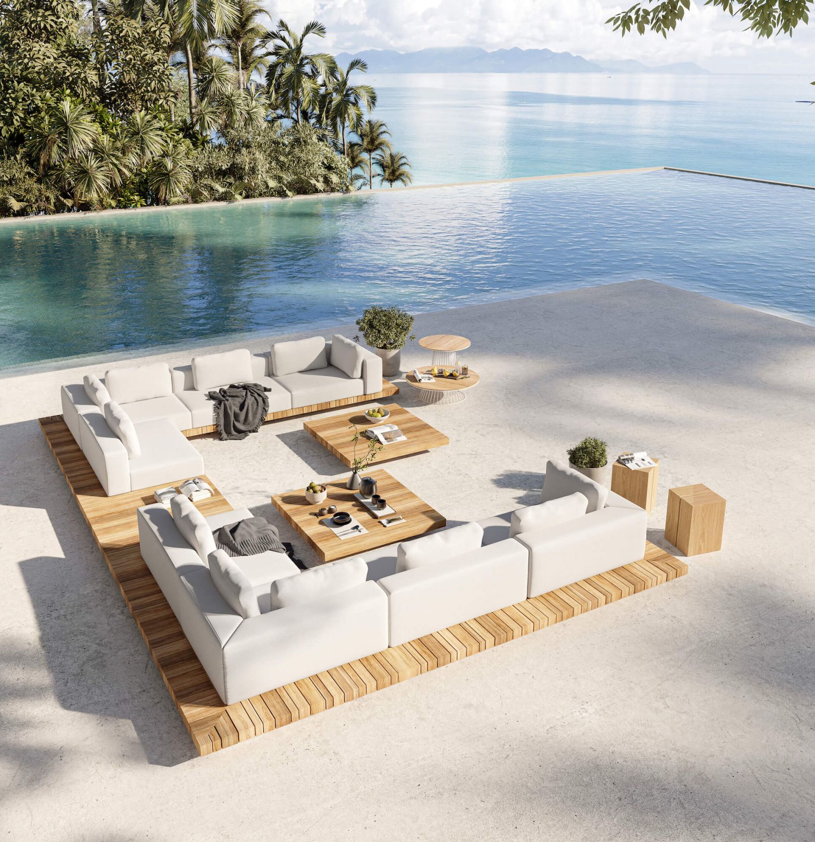 Salon de jardin en teck modulable et confortable collection plateau par Sulpuri