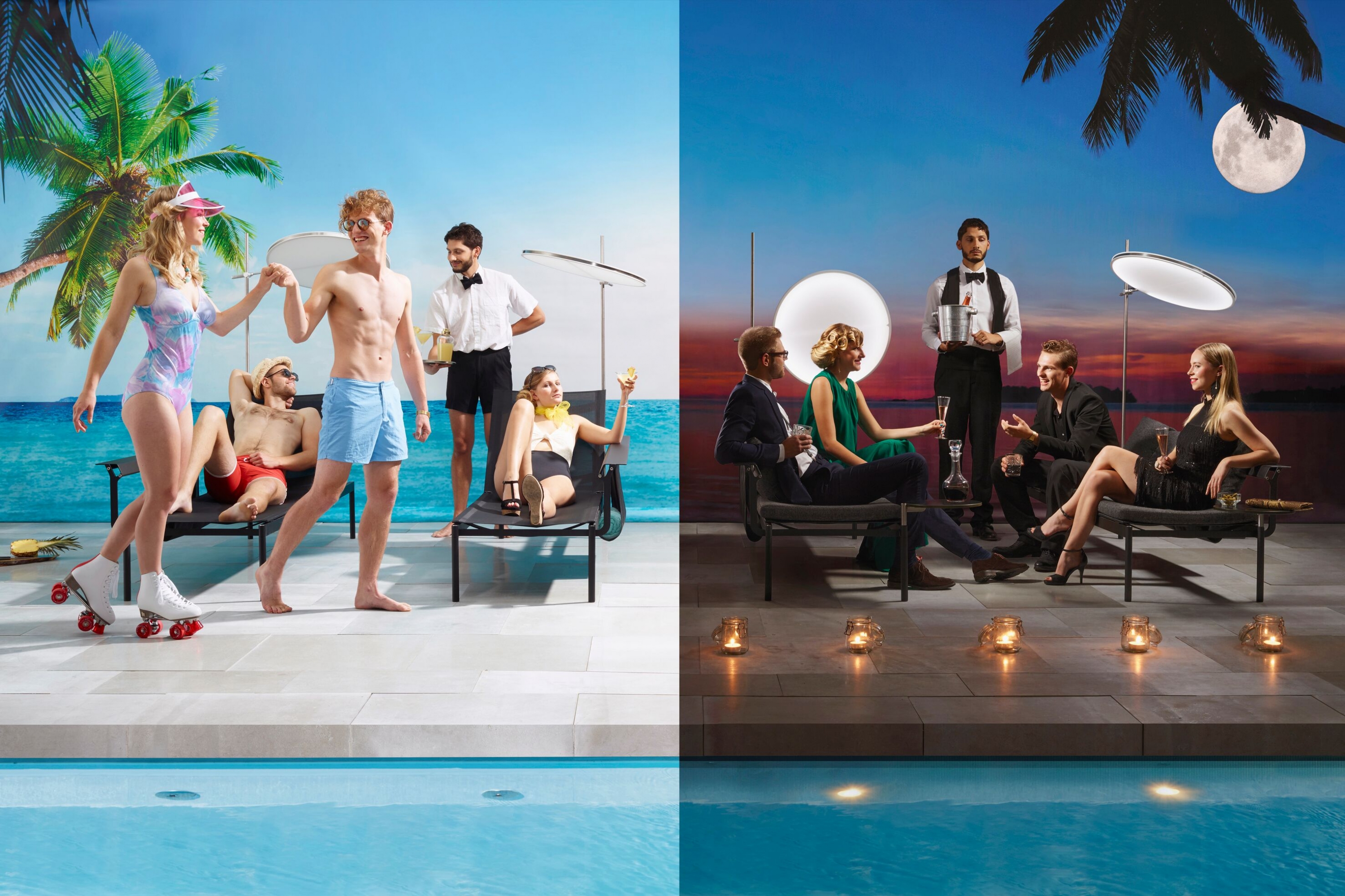 Canapé, bain de soleil transformable de la collection Sol + Luna par Extremis à Juan-les-pins