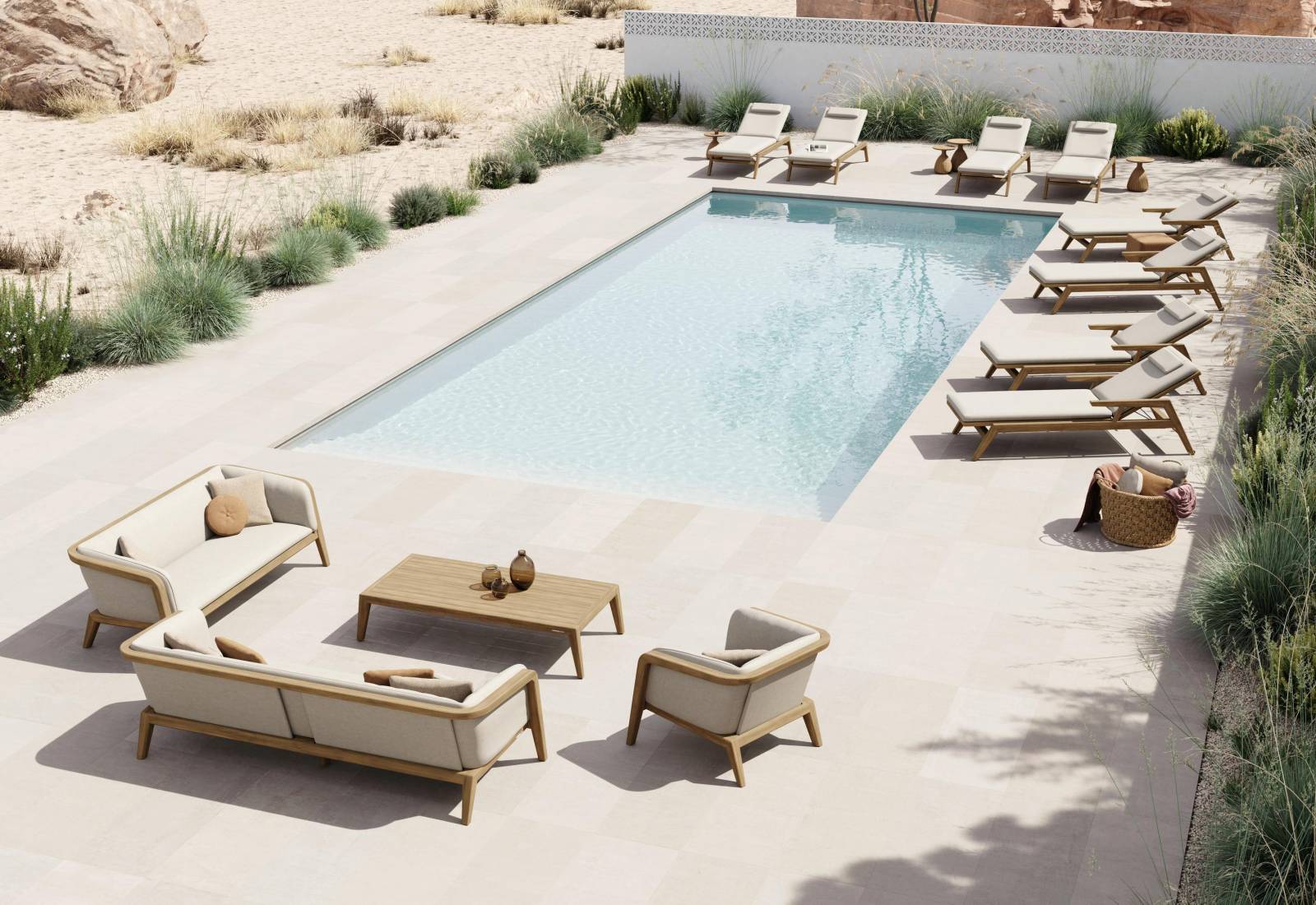 Canapé d'extérieur avec assise et dossier en Batyline, collection Sunrise par MANUTTI à Marseille 