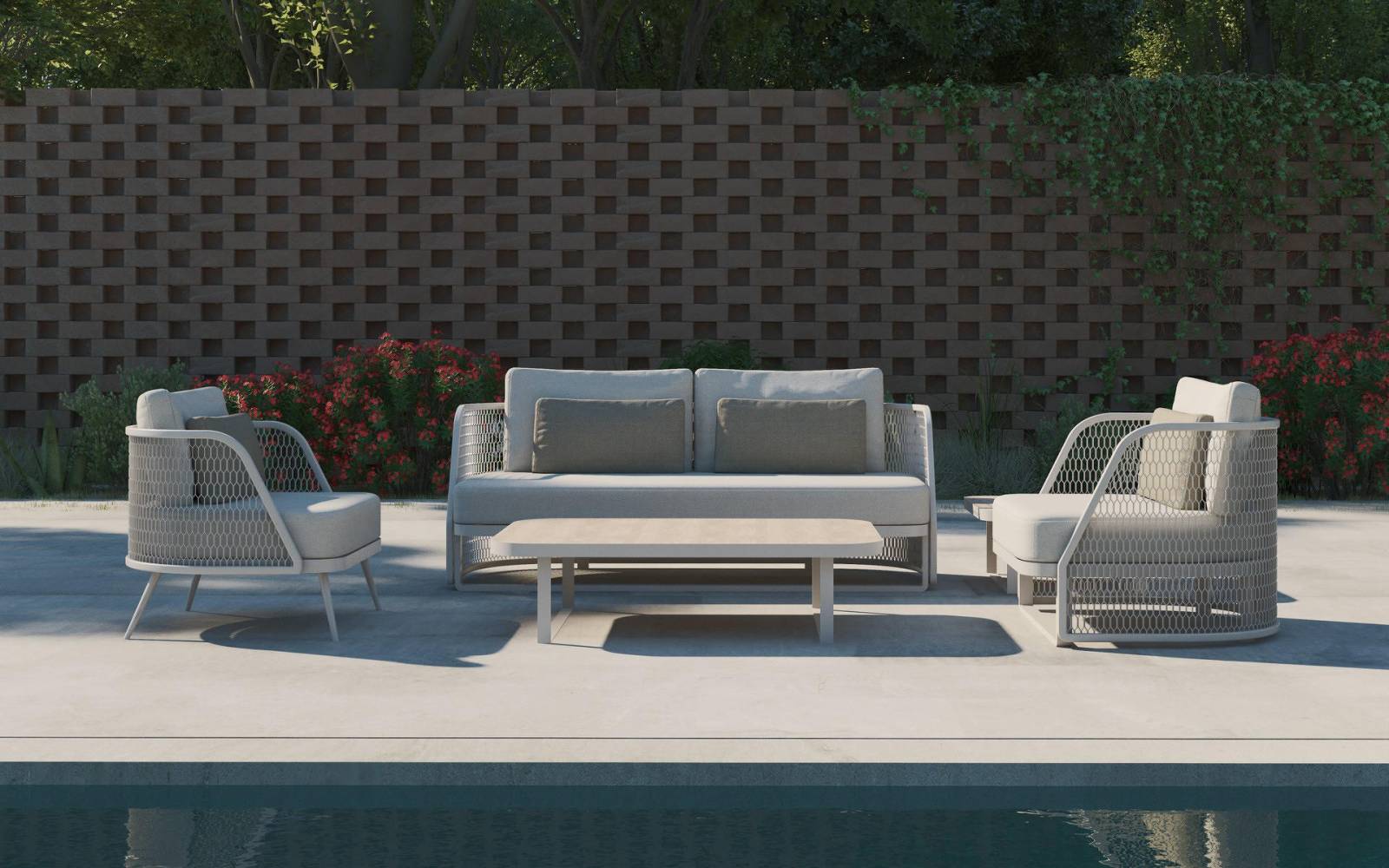 Canapé de jardin design et confortable, aux motifs géométriques, collection Ventura par 10DEKA à Cannes 