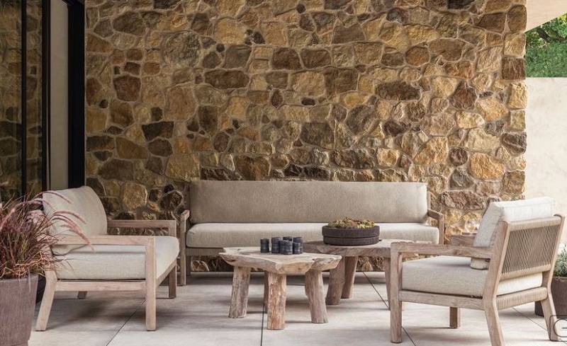 Salon de jardin rustique en teck naturel collection Mario à Antibes
