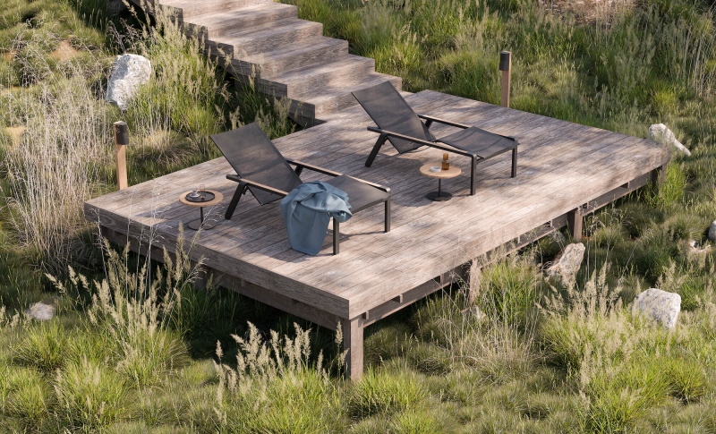 Transat confortable avec vérin hydraulique collection Alura par Royal Botania à Villefranche sur mer 