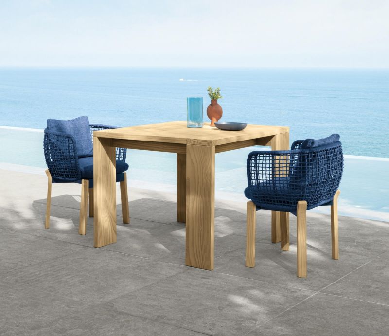 Fauteuil de repas confort et design en bois d'accoya et en cordes tressées collection Argo par Talenti à Genève